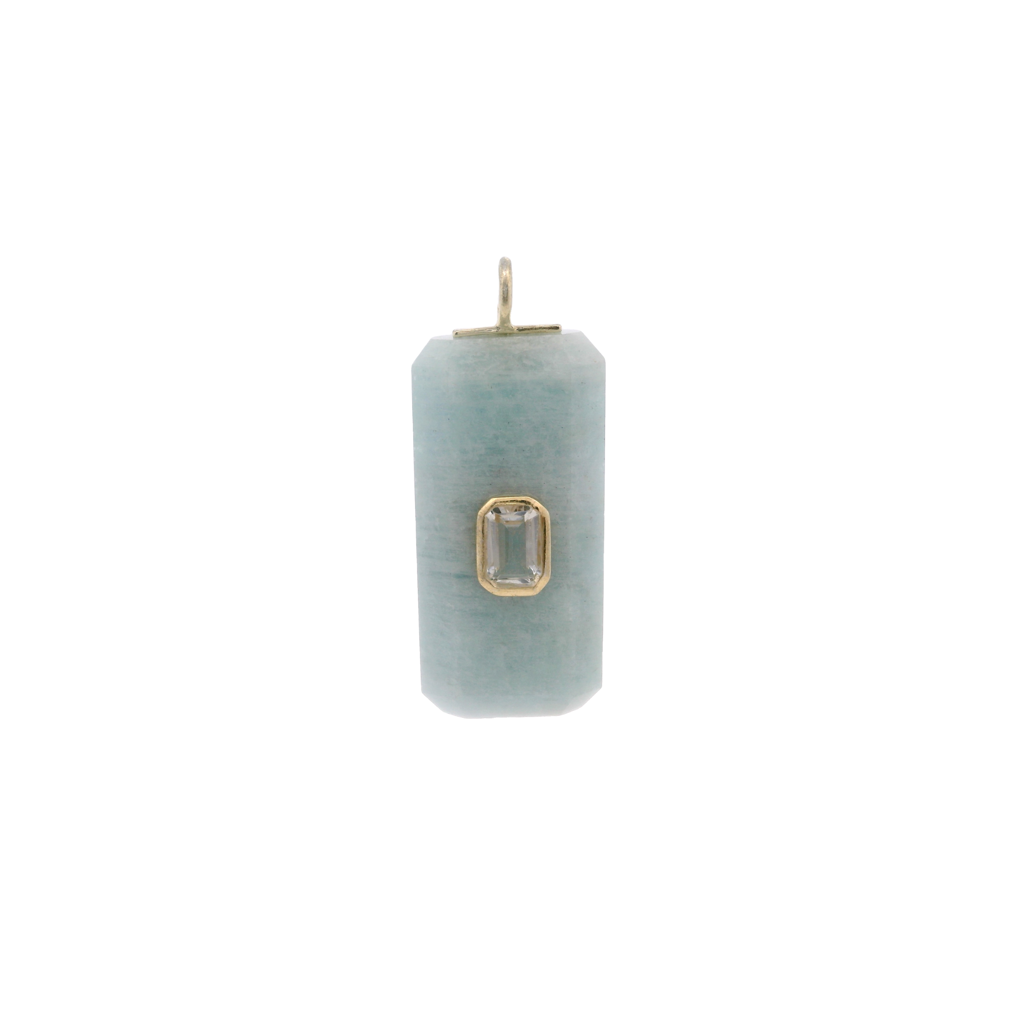925YG BAGUETTE AQUAMARINE CENTER TOPAZ WHITE CHARM