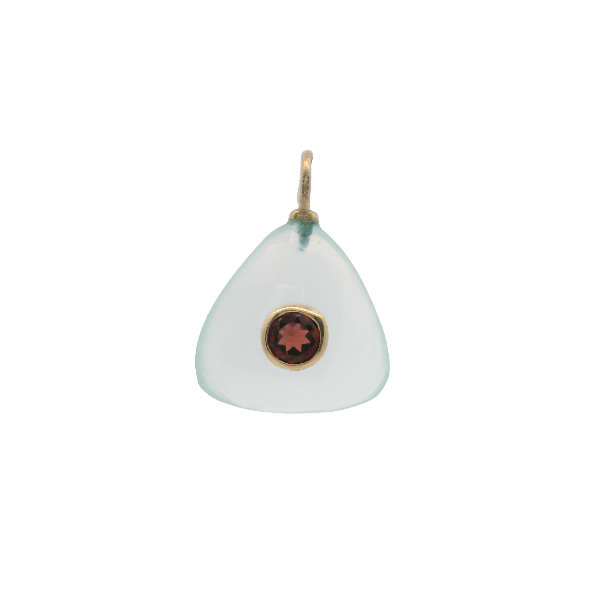 925YG TRIANGLE CHALCEDONY CENTER GARNET CHARM