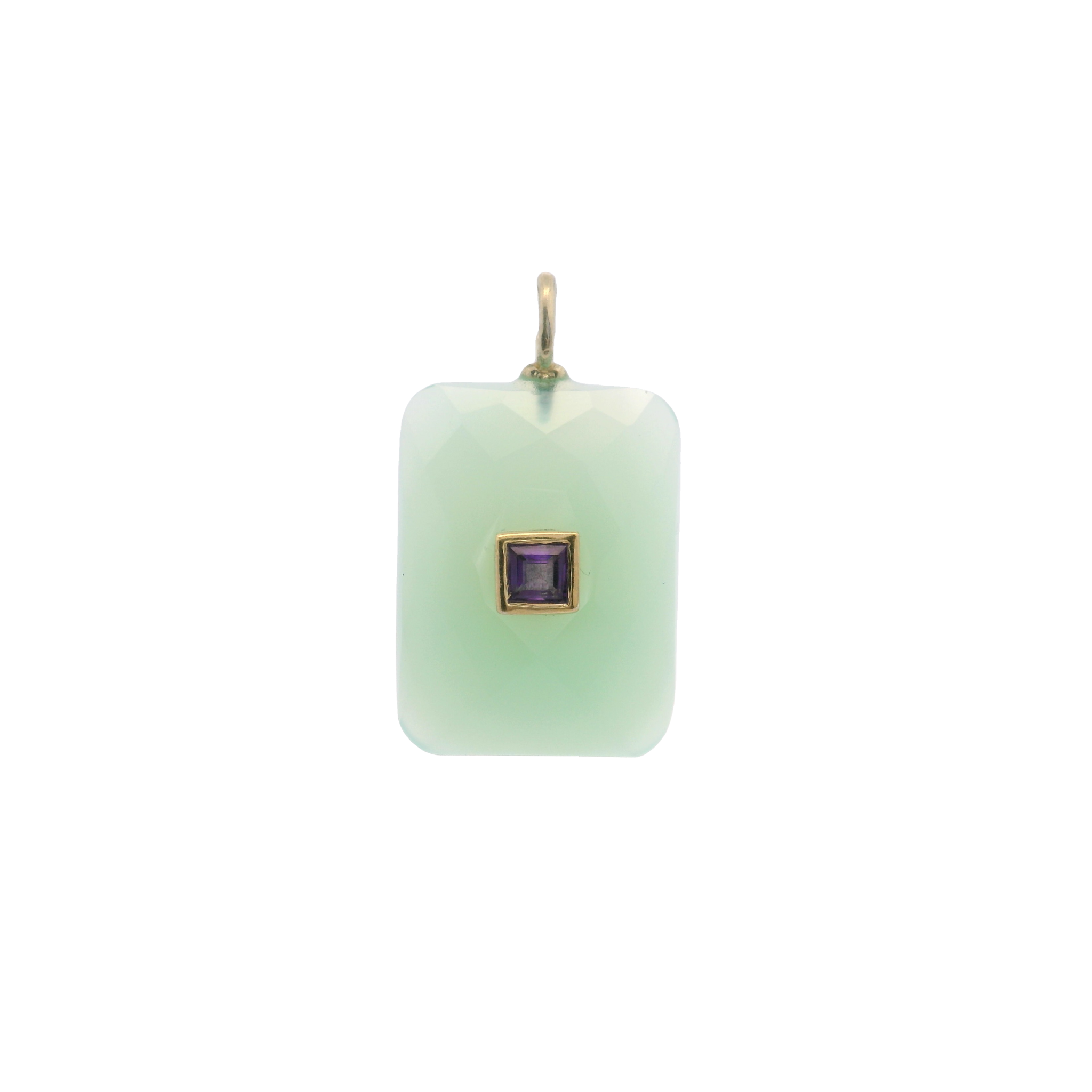 925YG SQUARE CHALCEDONY CENTER AMETHYST CHARM