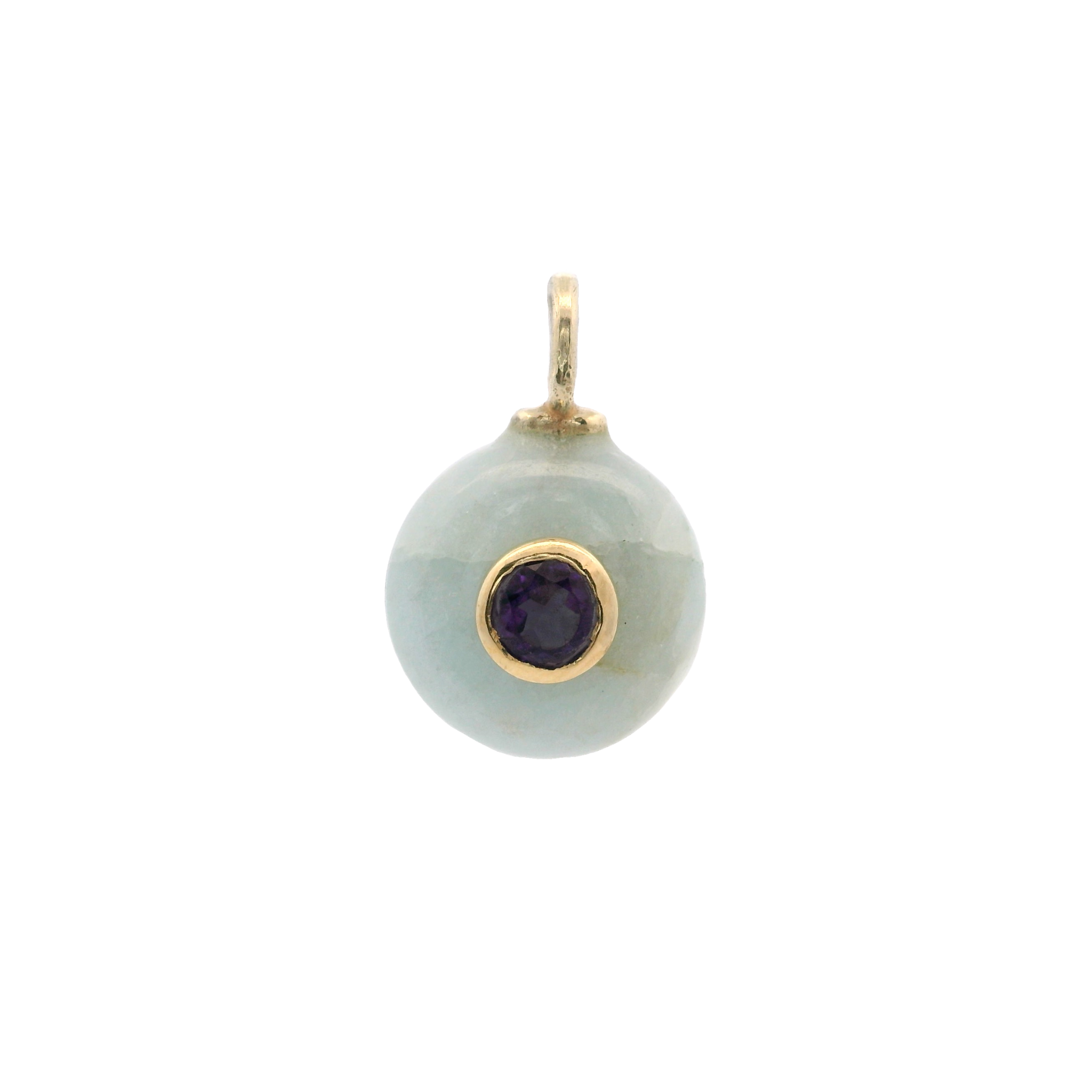 925YG ROUND CUT AQUAMARINE CENTER AMETHYST CHARM