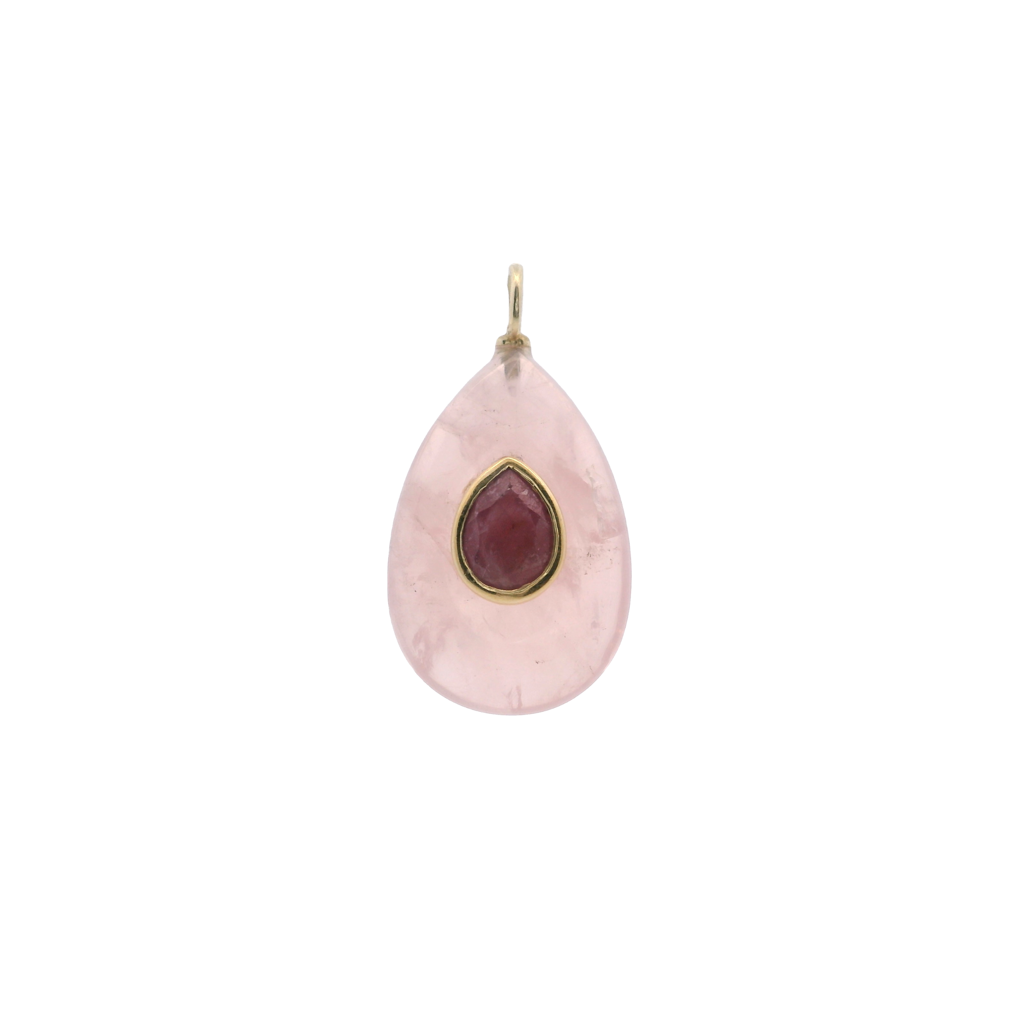 925YG DROP ROSE QUARTZ CENTER RUBY CHARM