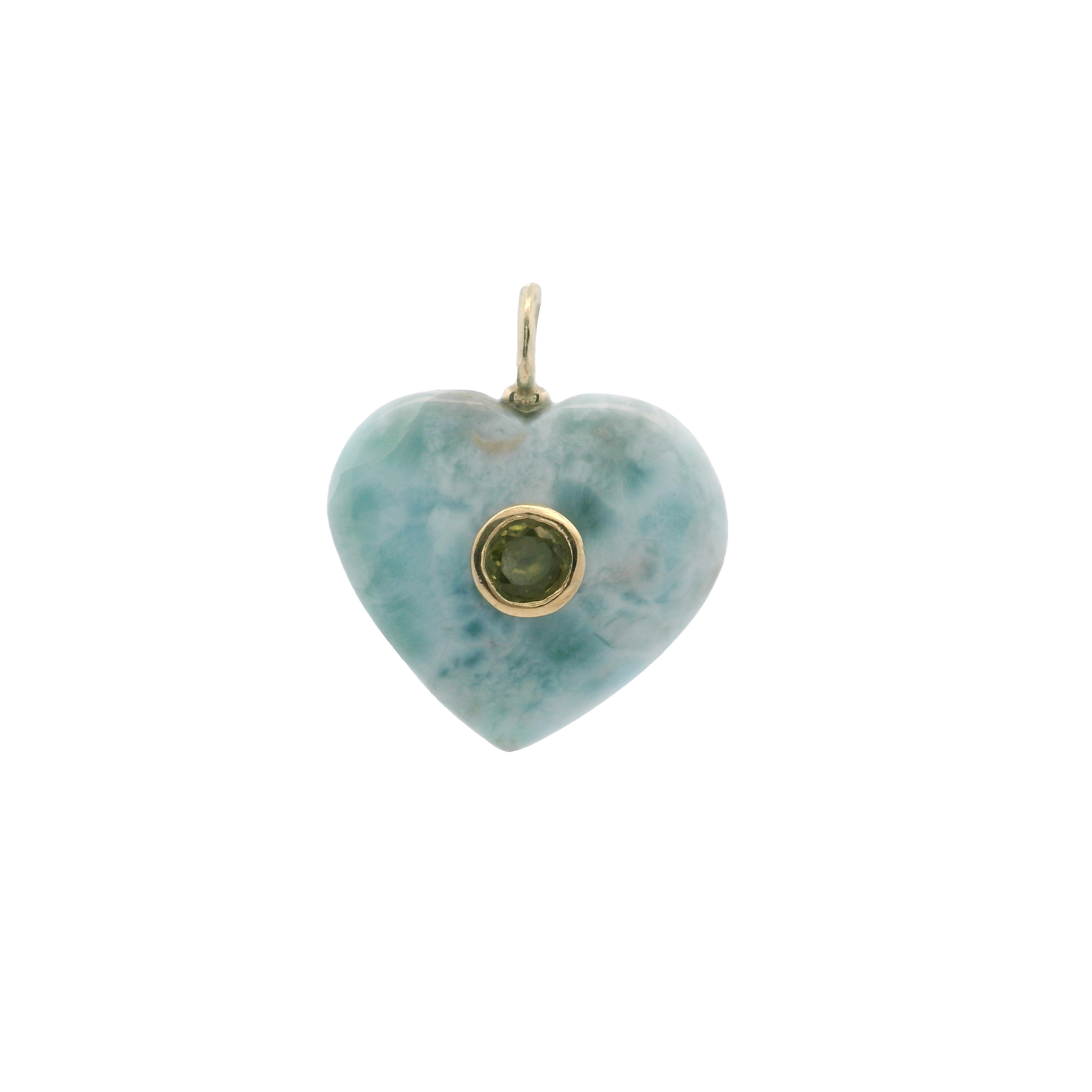 925YG HEART LARIMAR CENTER PERIDOT CHARM