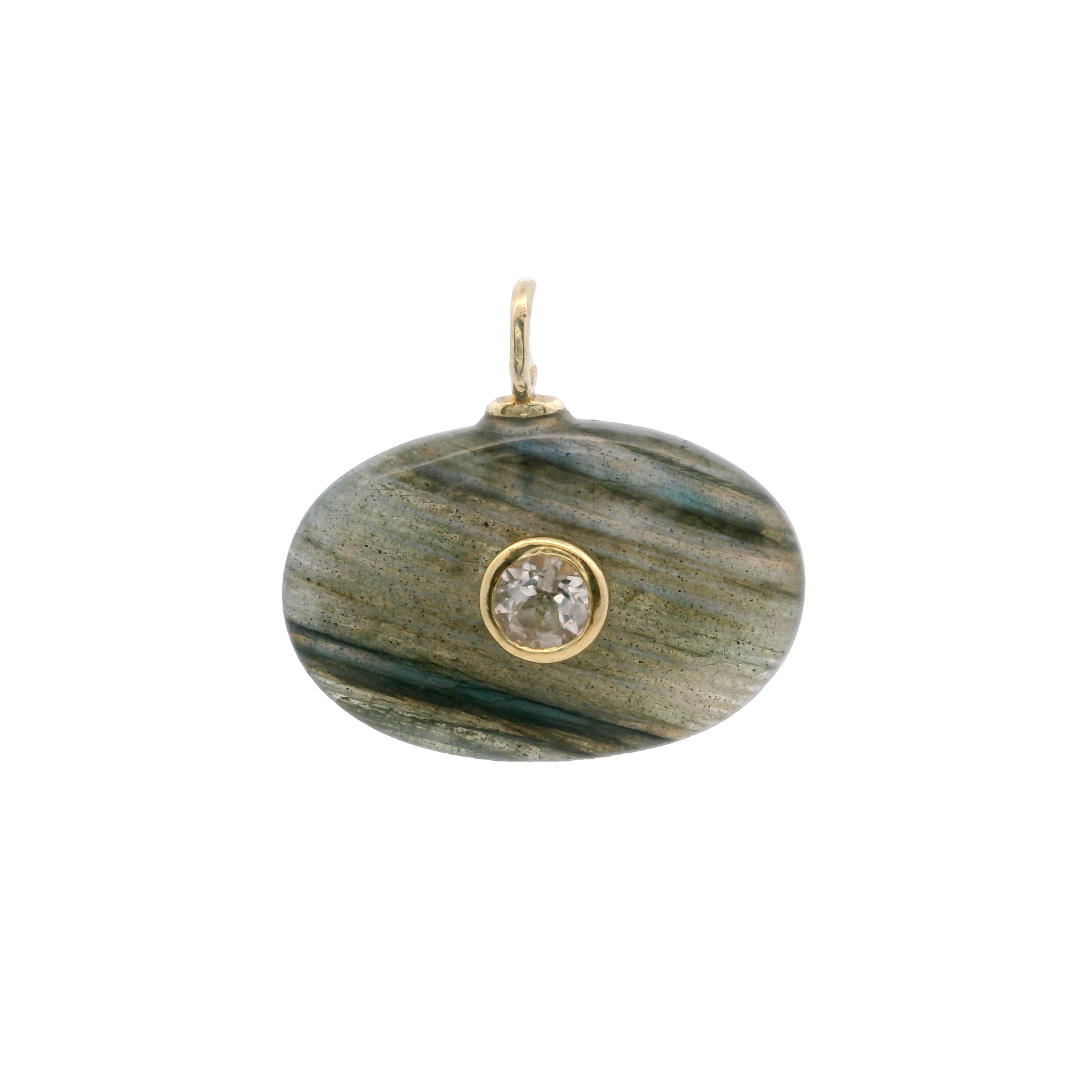925YG OVAL LABRADORITE CENTER TOPAZ WHITE CHARM