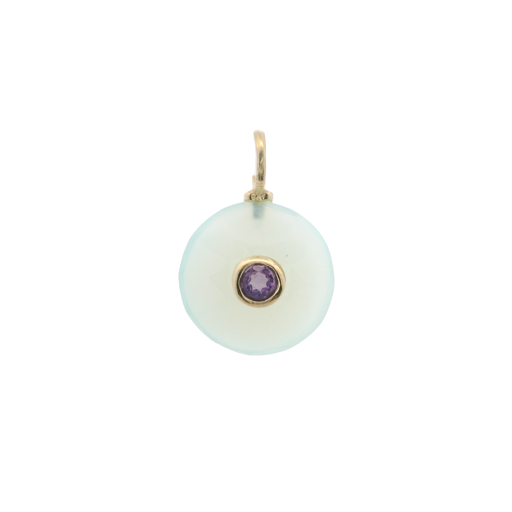 925YG ROUND CUT CHALCEDONY CENTER AMETHYST CHARM