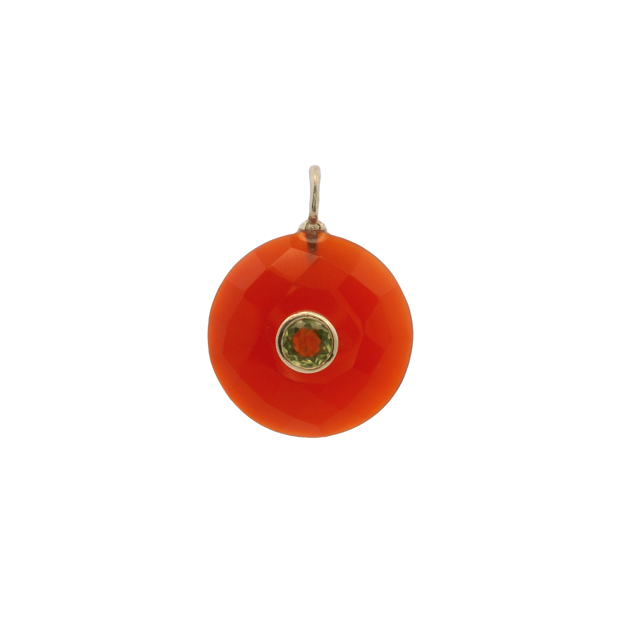 925YG ROUND CUT CARNELIAN CENTER PERIDOT CHARM