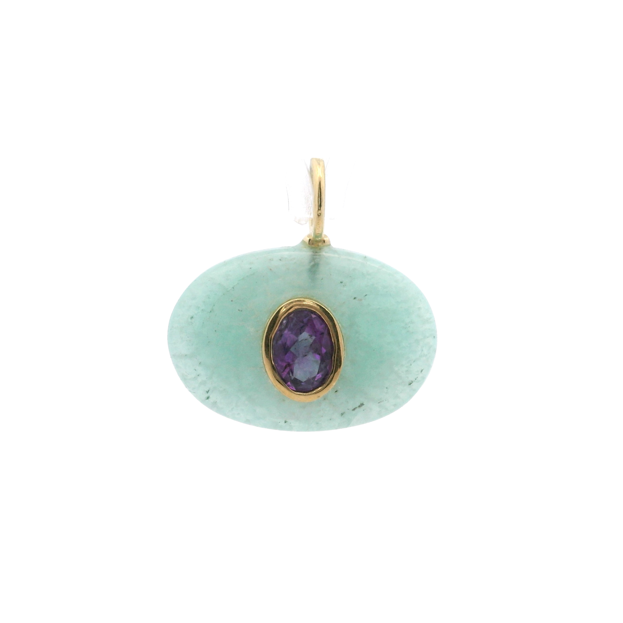 925YG OVAL AMAZONITE CENTER AMETHYST CHARM