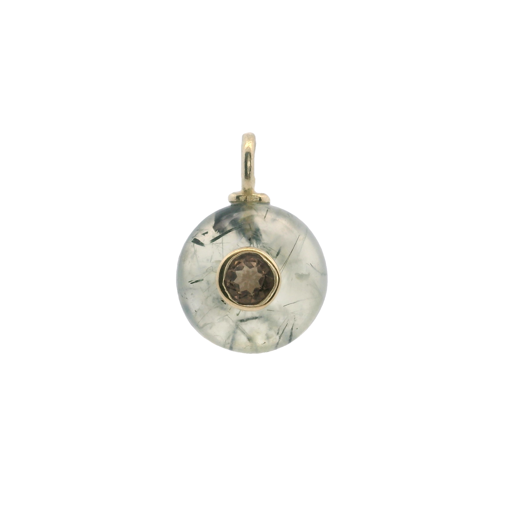 925YG ROUND CUT QUARTZ RUTILE CENTER SMOKY QUARTZ CHARM