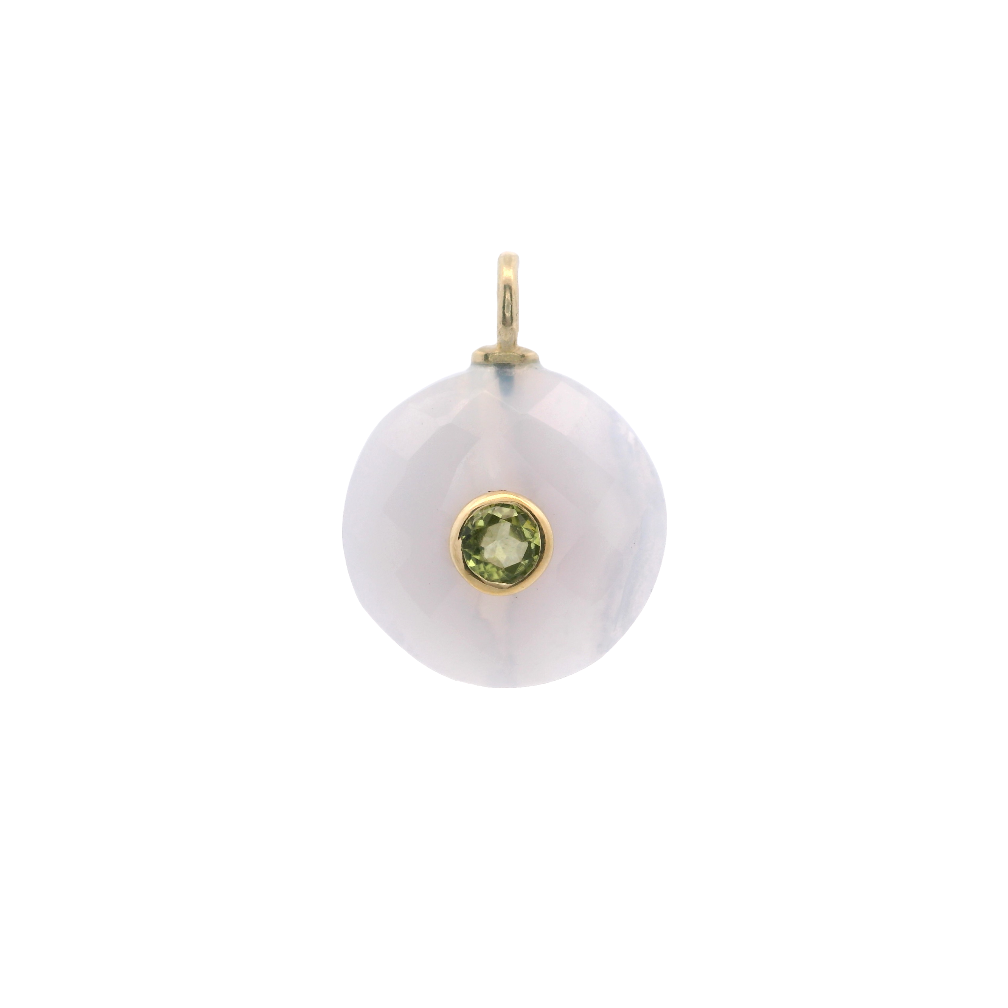 925YG ROUND CUT LACE AGATE CENTER PERIDOT CHARM