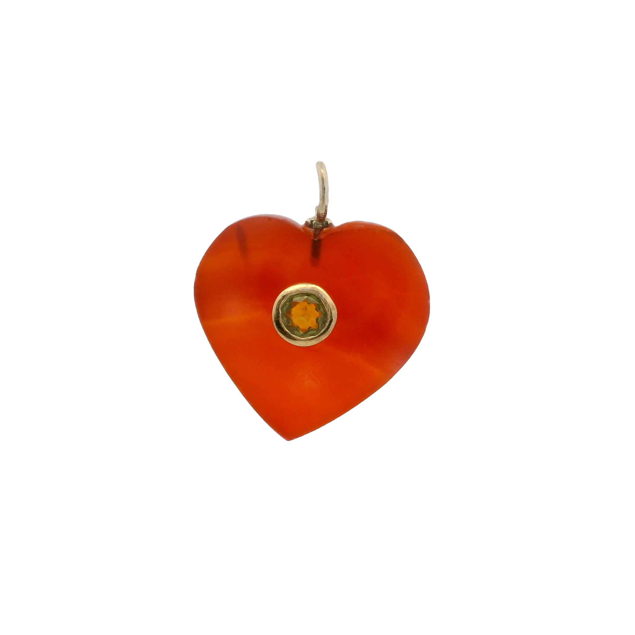 925YG HEART CARNELIAN CENTER PERIDOT CHARM
