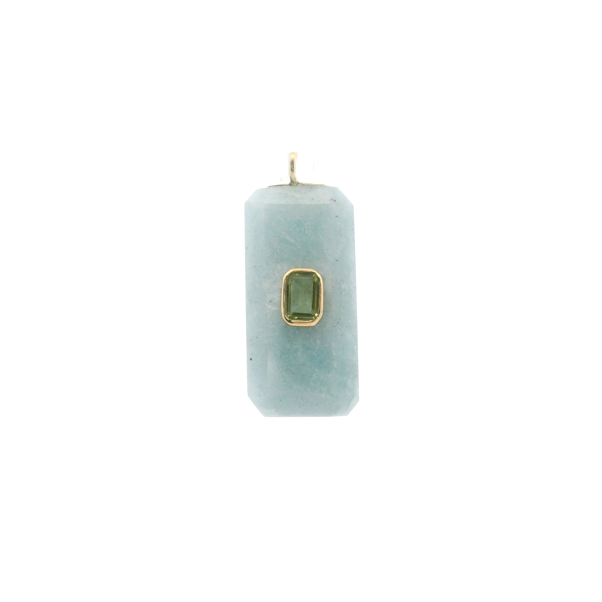 925YG BAGUETTE AQUAMARINE CENTER PERIDOT CHARM