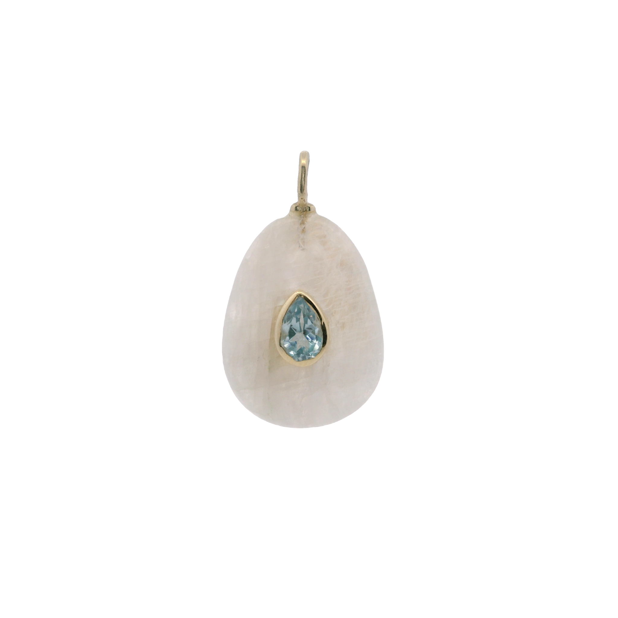 925YG DROP MOOSTONE CENTER TOPAZ BLUE CHARM
