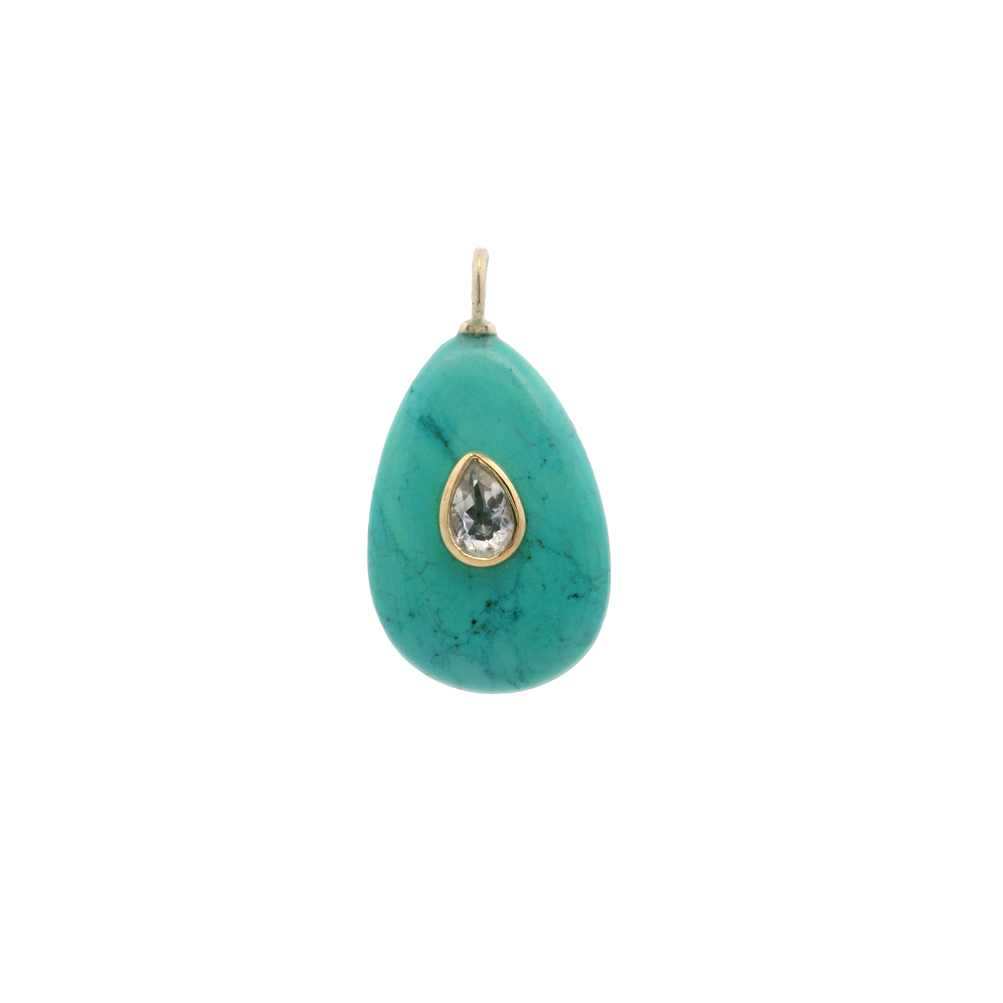 925YG DROP TURQUOISE CENTER TOPAZ WHITE CHARM