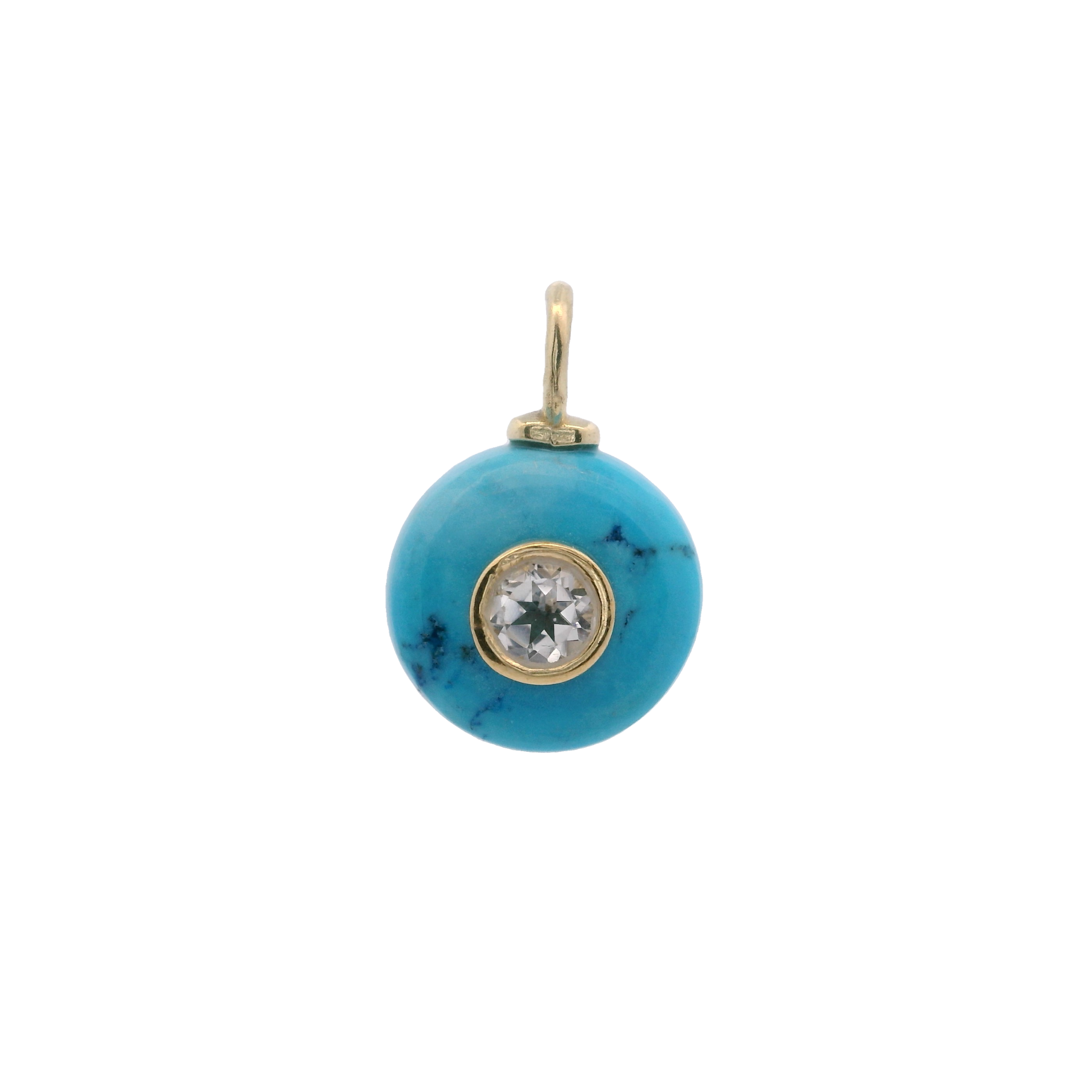 925YG ROUND CUT TURQUOISE CENTER TOPAZ WHITE CHARM