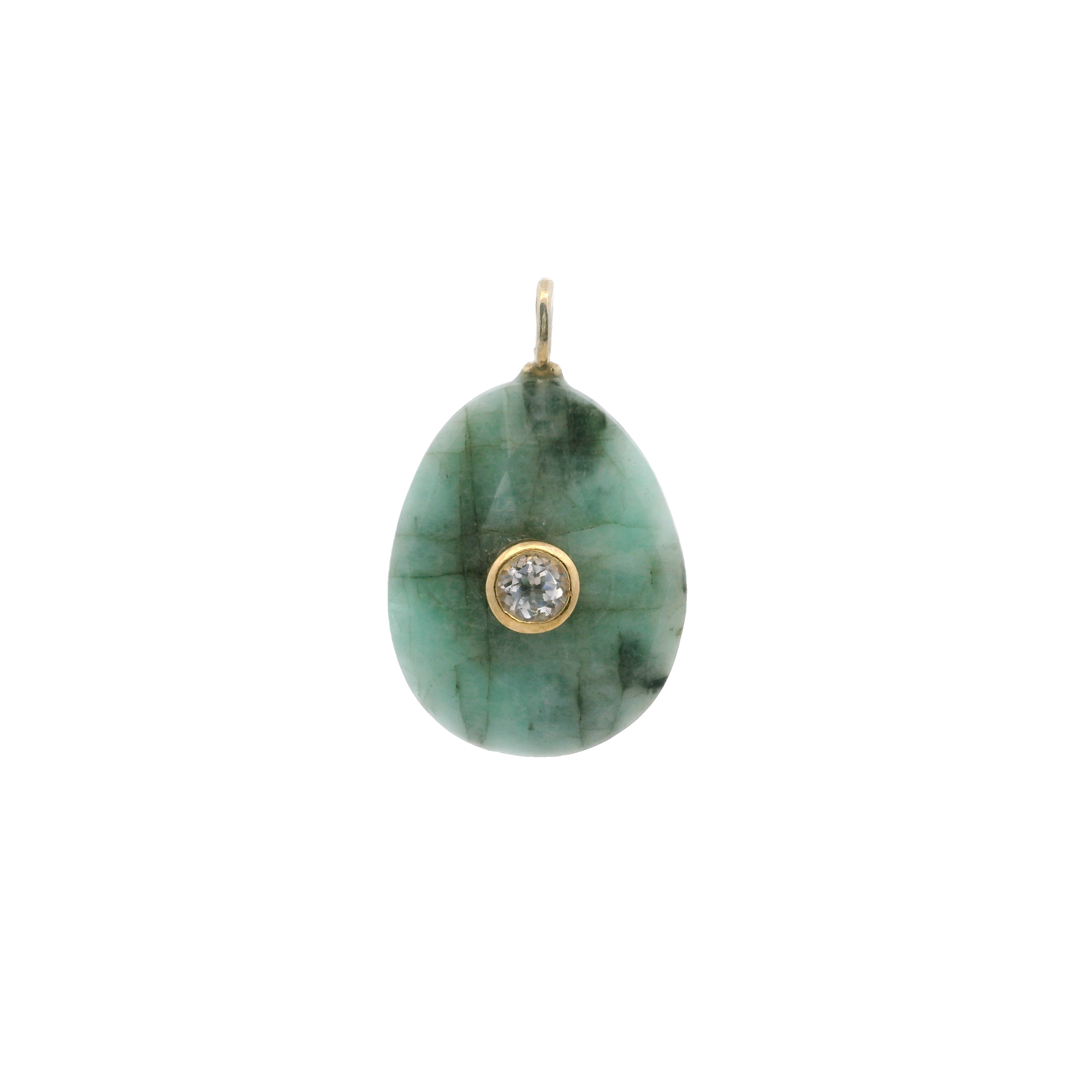 925YG DROP RAW EMERALD CENTER TOPAZ WHITE CHARM