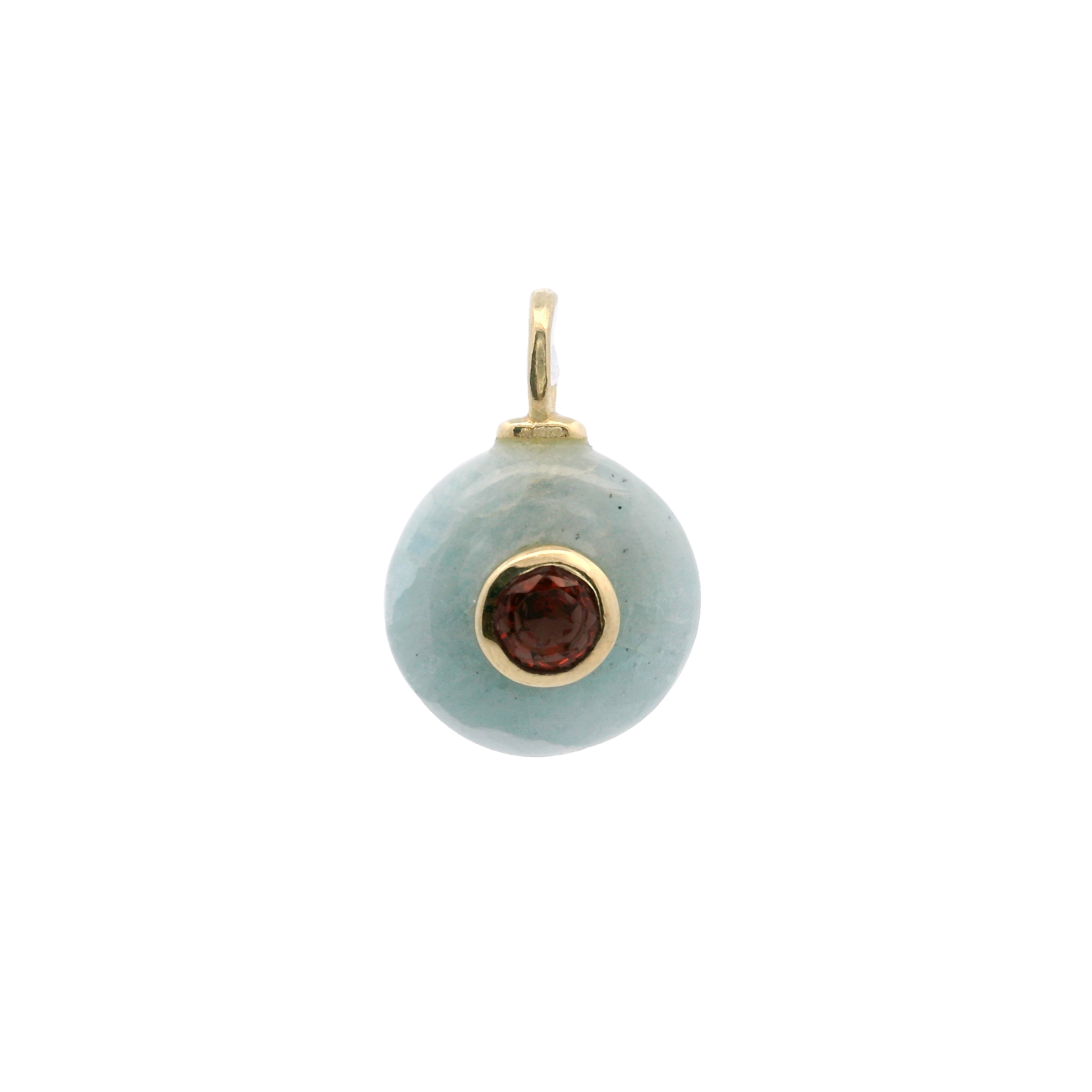 925YG ROUND CUT AQUAMARINE CENTER GARNET CHARM