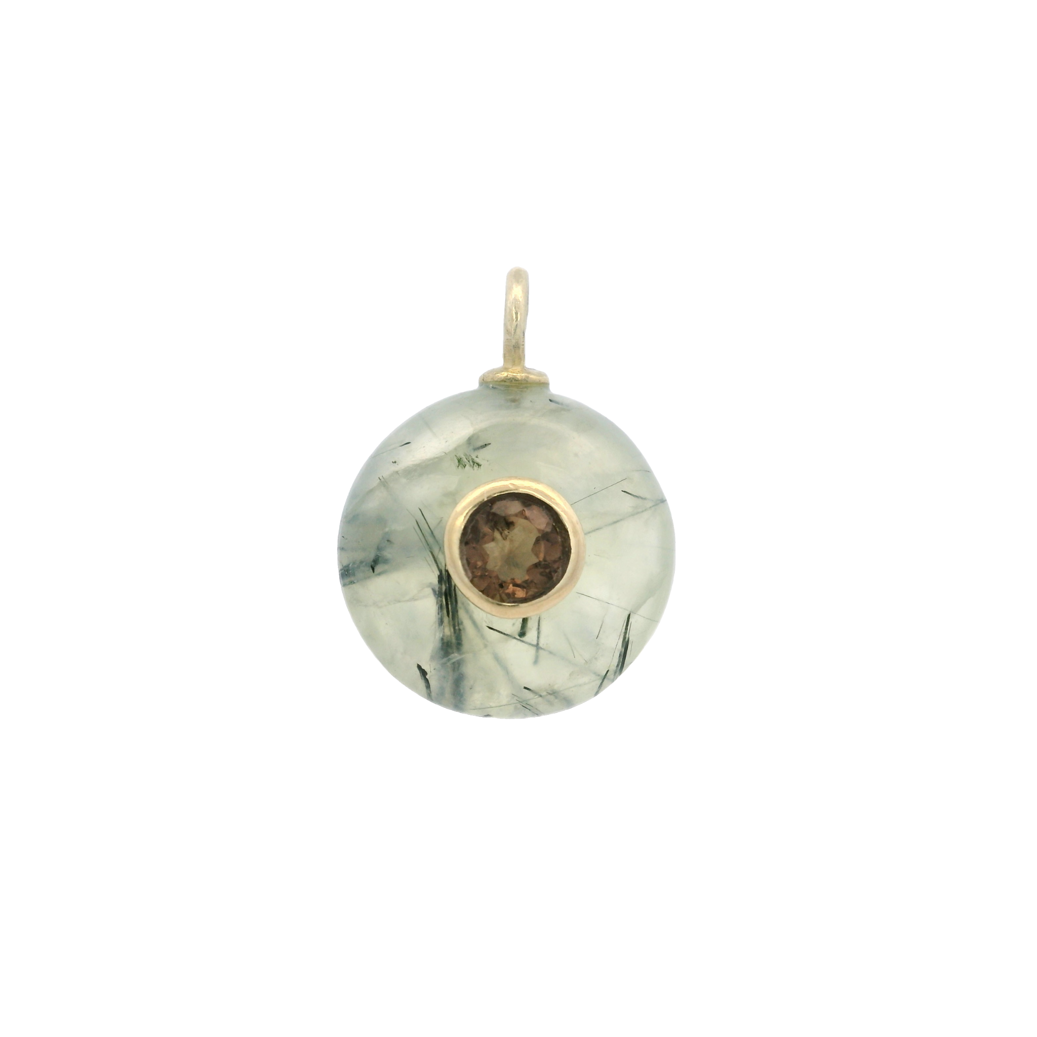 925YG ROUND CUT QUARTZ RUTILE CENTER SMOKY QUARTZ CHARM