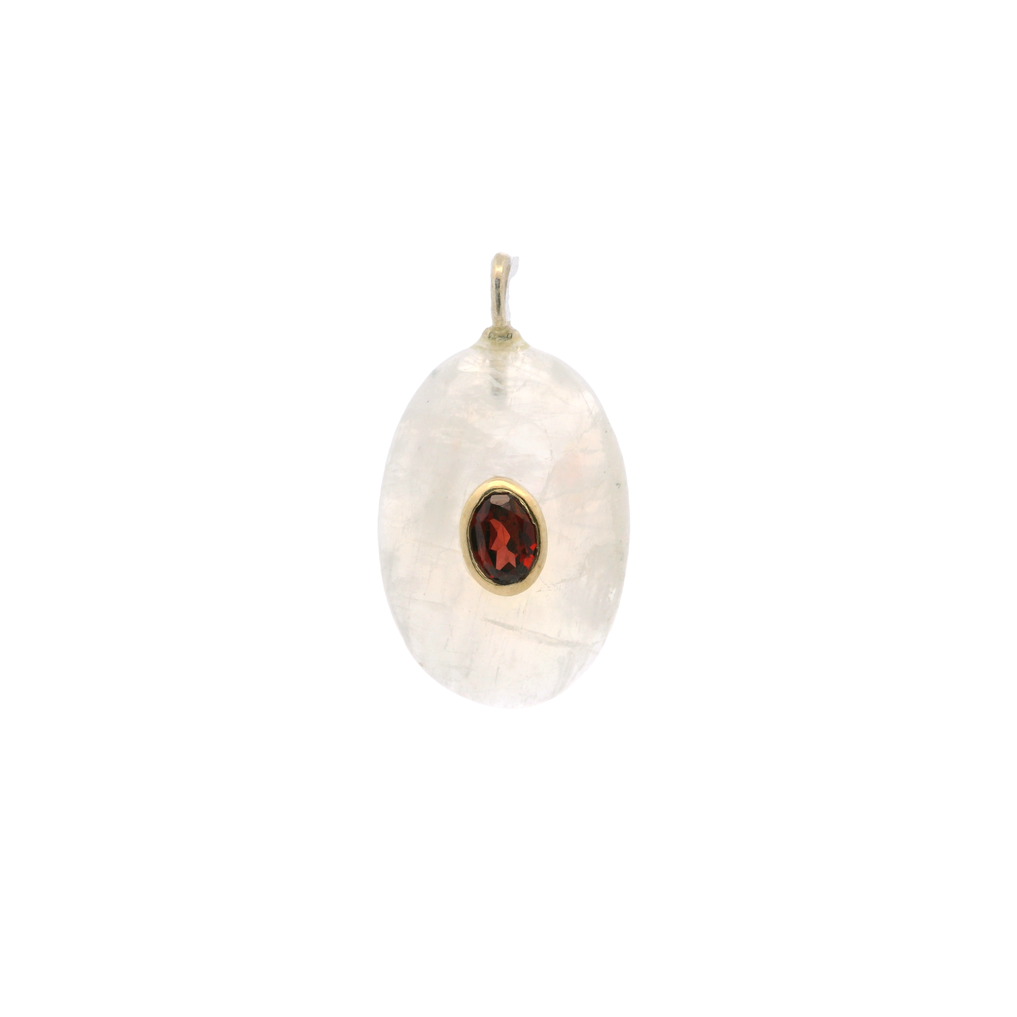 925YG DROP MOOSTONE CENTER GARNET CHARM