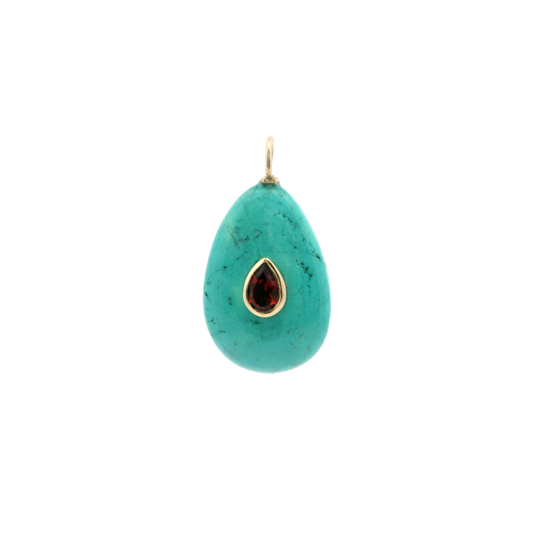 925YG DROP TURQUOISE CENTER GARNET CHARM