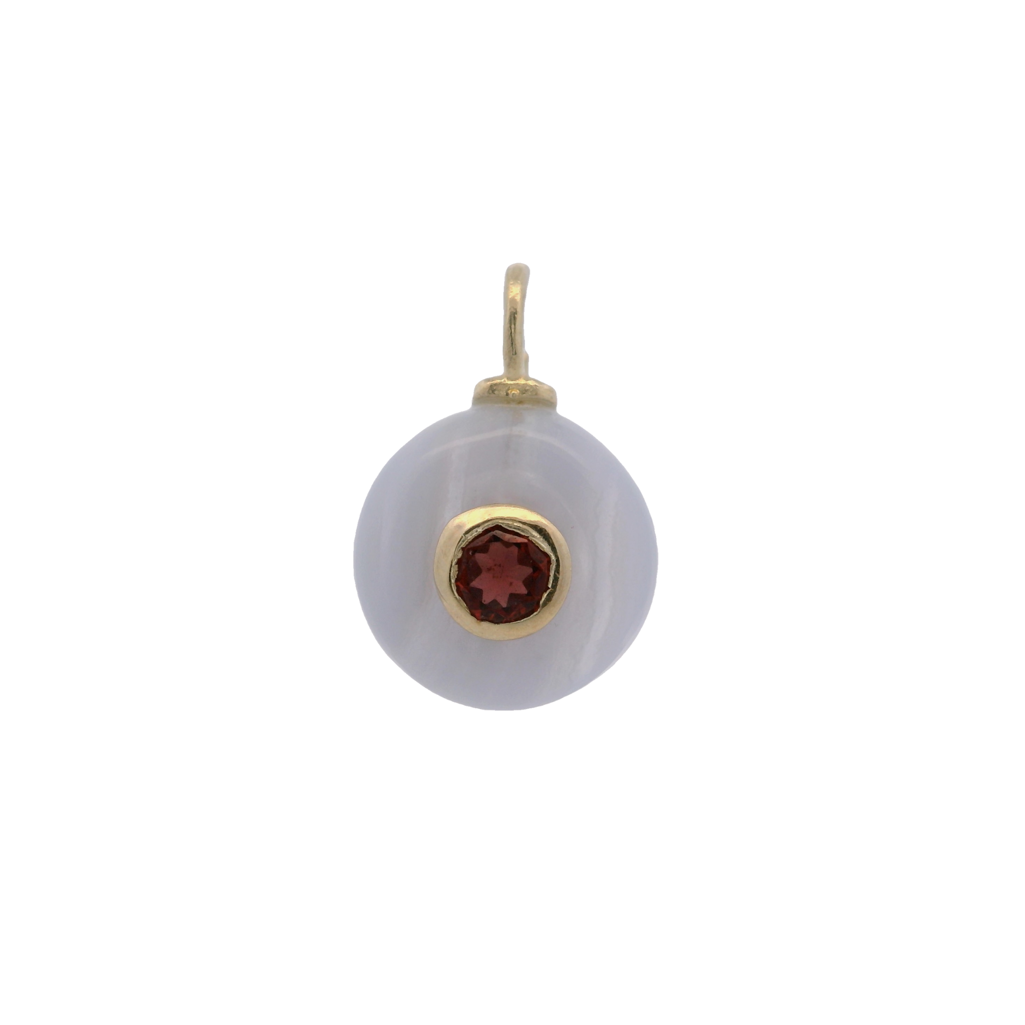 925YG ROUND CUT LACE AGATE CENTER GARNET CHARM