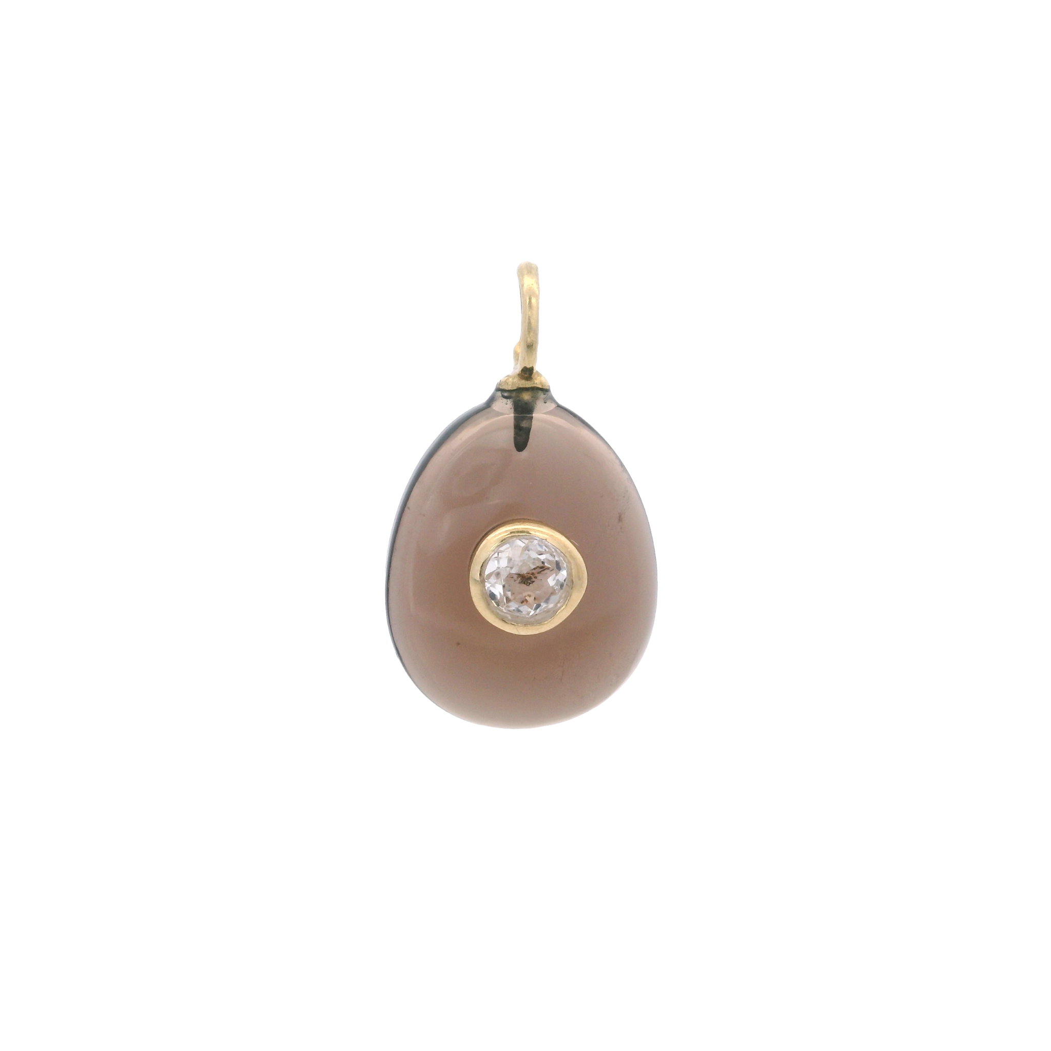 925YG DROP SMOKY QUARTZ CENTER TOPAZ WHITE CHARM