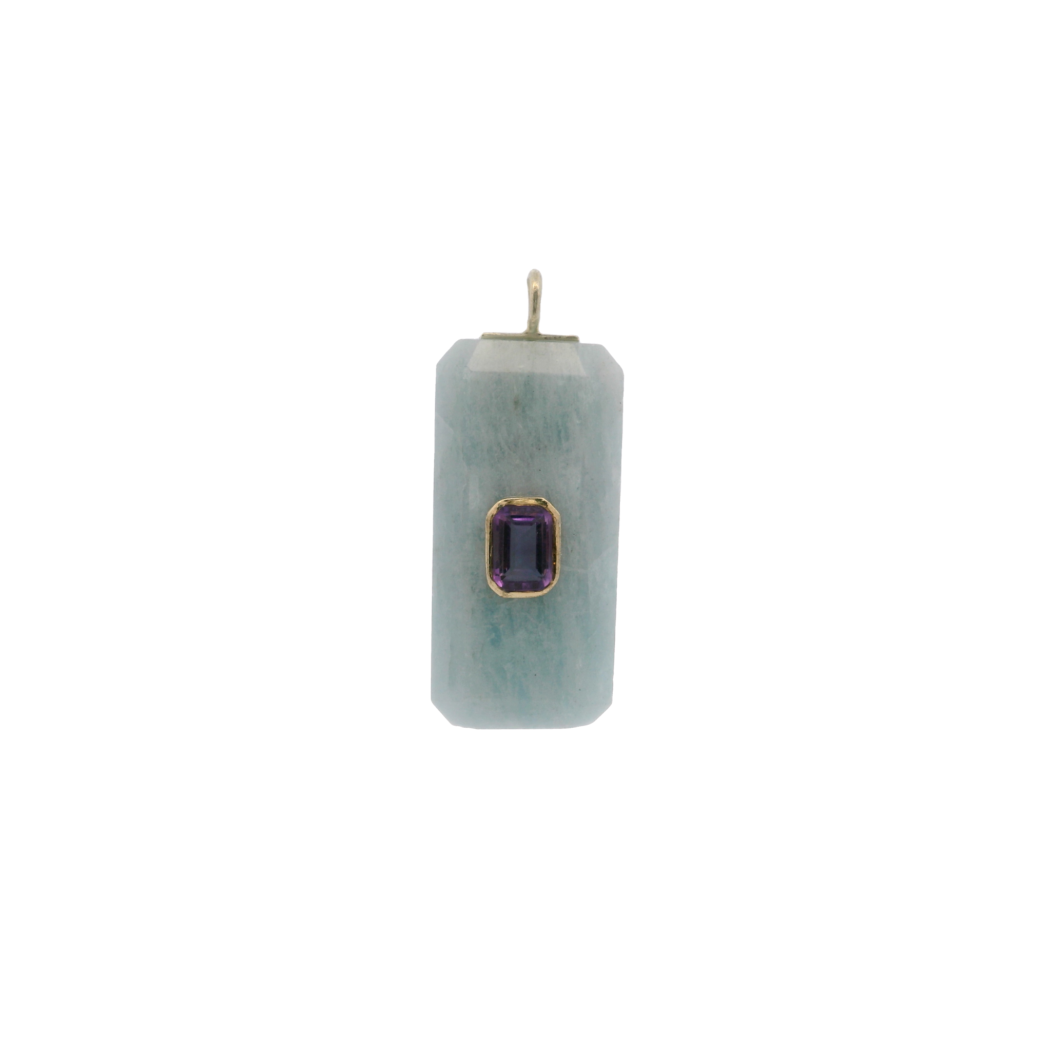 925YG BAGUETTE AQUAMARINE CENTER AMETHYST CHARM