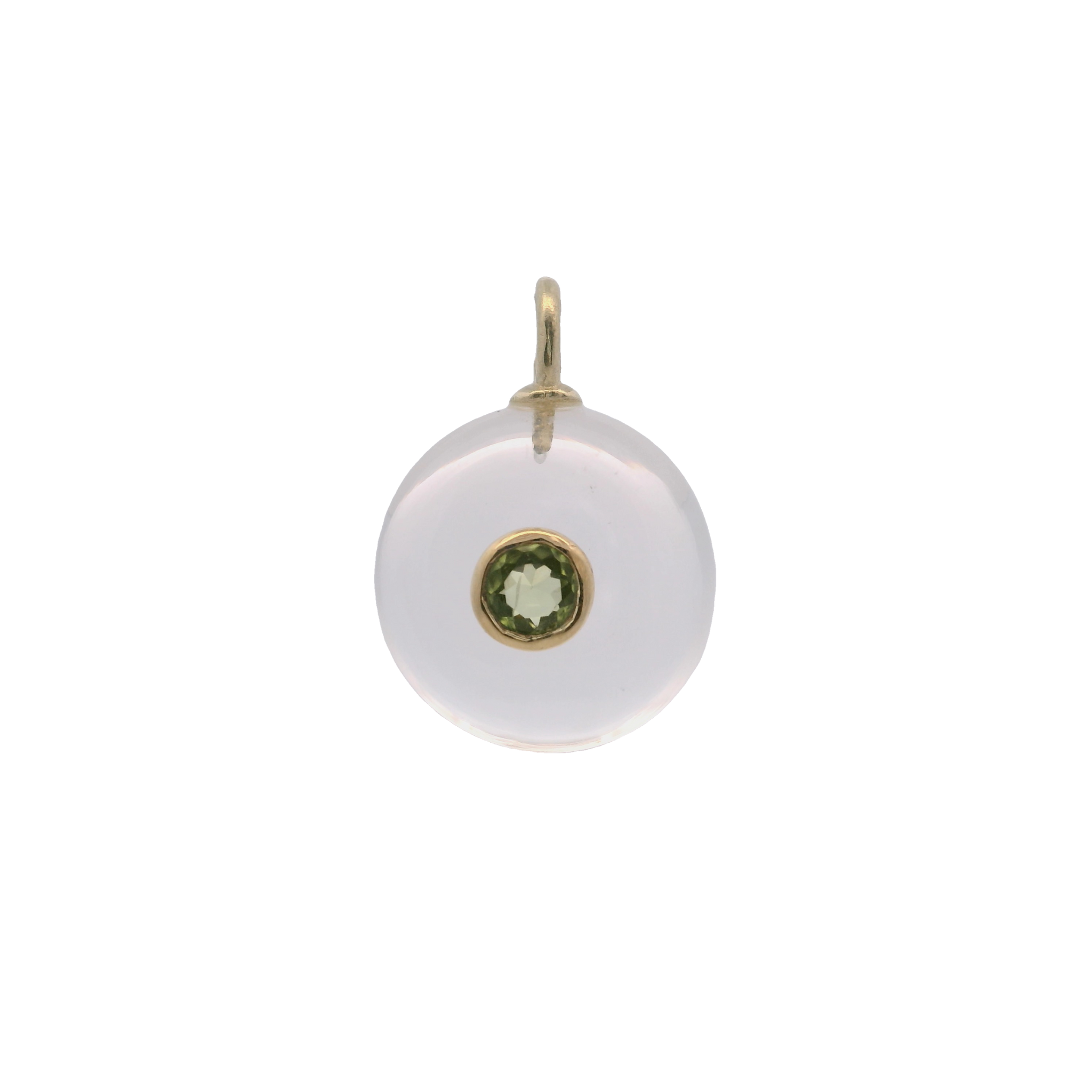 925YG ROUND CUT ROCK CRYSTAL CENTER PERIDOT CHARM