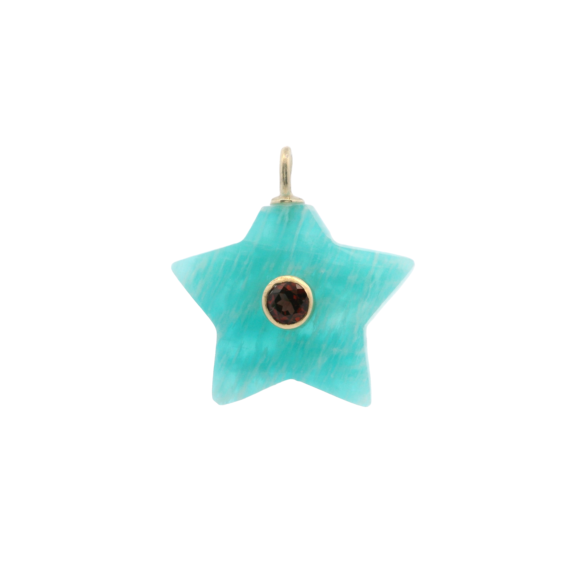 925YG STAR AMAZONITE CENTER GARNET CHARM
