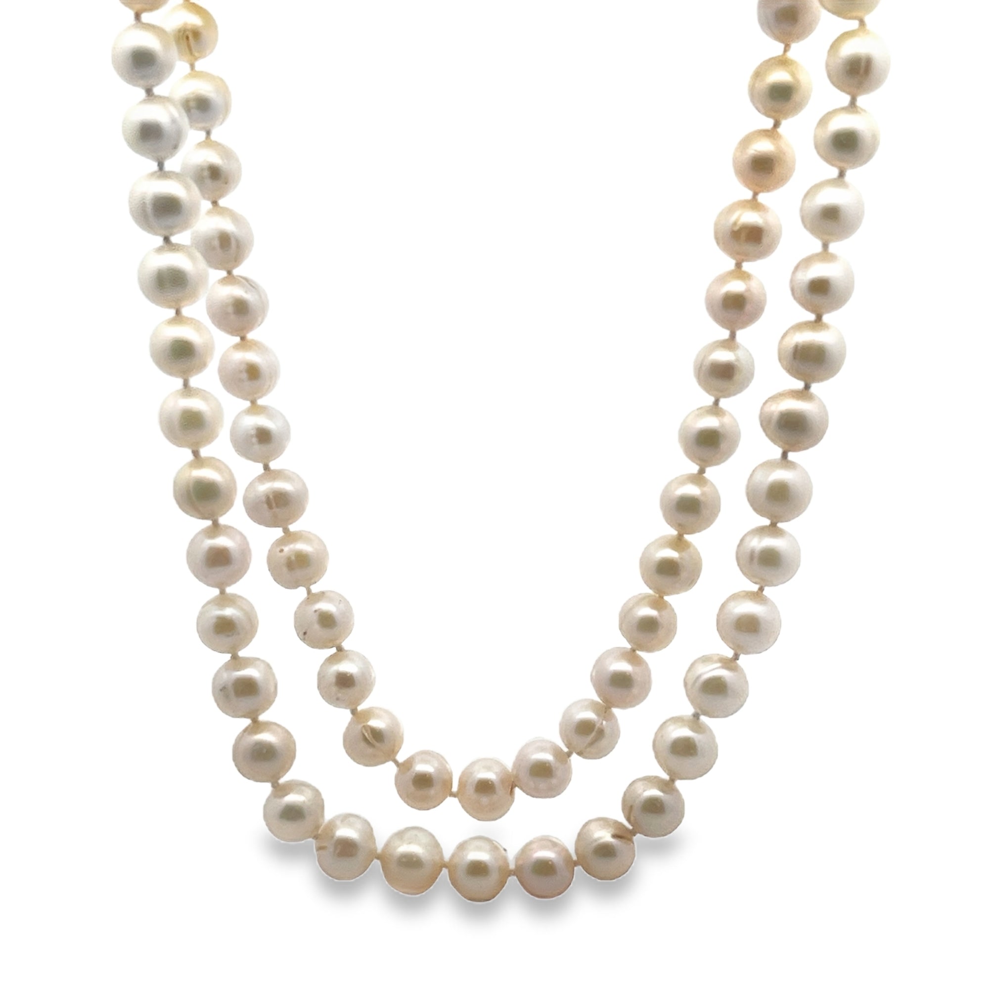 2 STRANDS WHITE PEARL 9MM TOGGLE CLASP NECKLACE - C'SANTOS