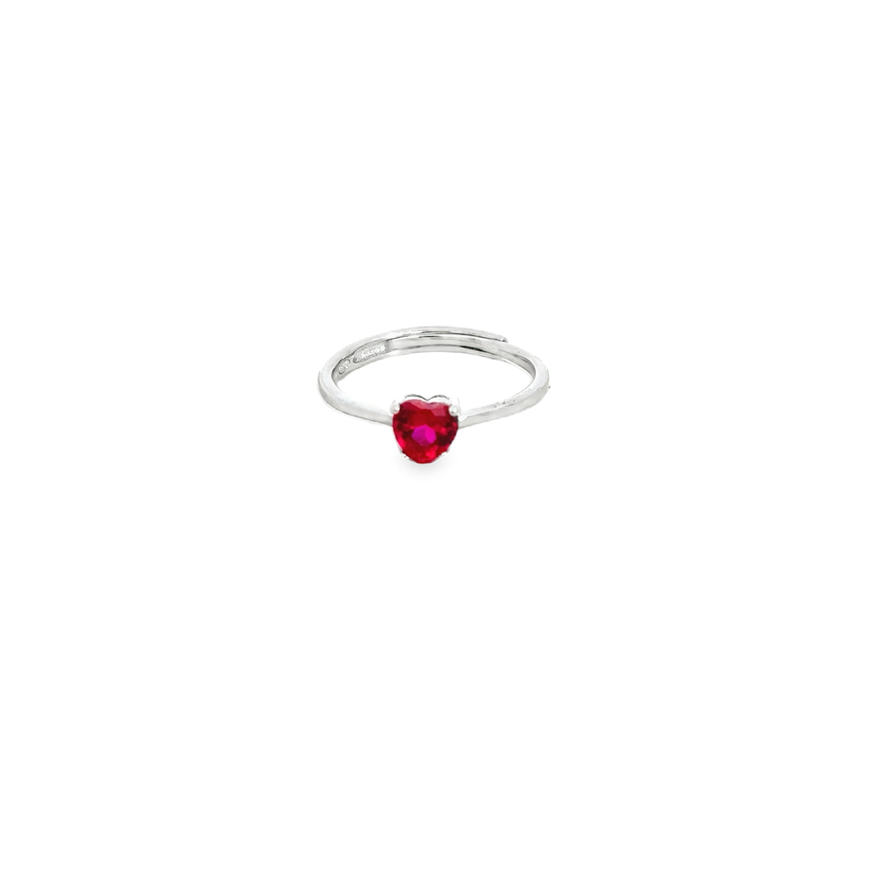925SS SOLITARY HEART PINK CZ ADJUSTABLE RING