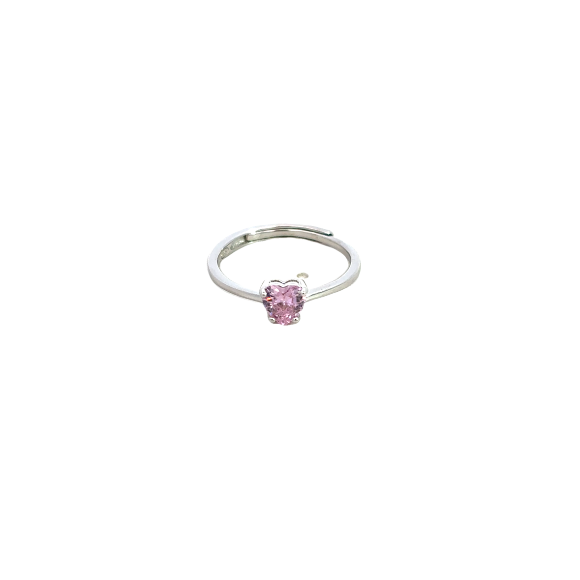 925SS SOLITARY HEART PINK CZ ADJUSTABLE RING