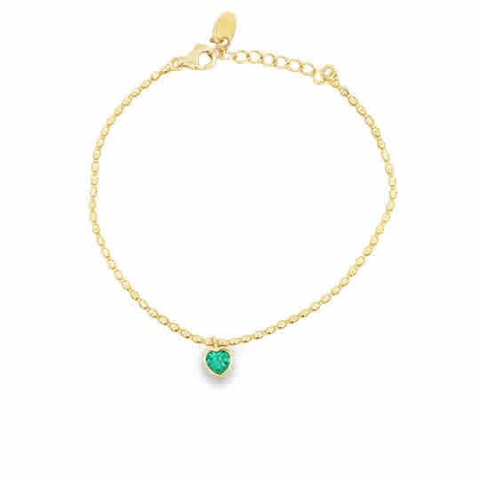 925GD SOLITARY HEART GREEN CZ BEAND BRACELET