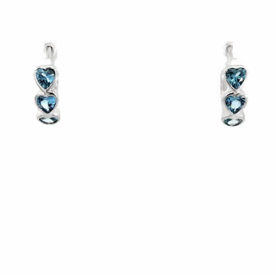 925SS TRIPLE HEART SKY BLUE CZ HOOPS