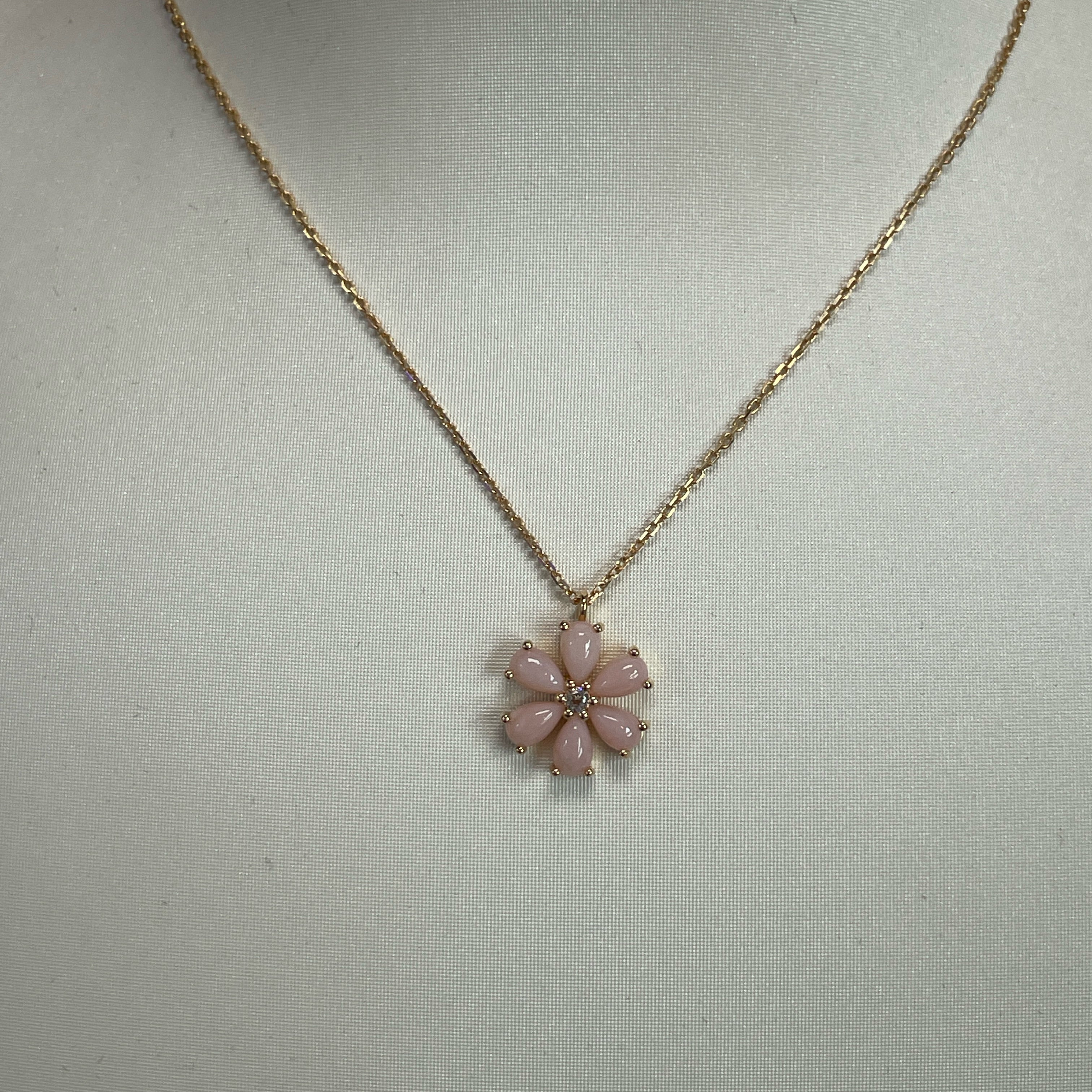 925YG FLOWER 12MM OPAL PINK CENTER TOPAZ WHITE NECKLACE