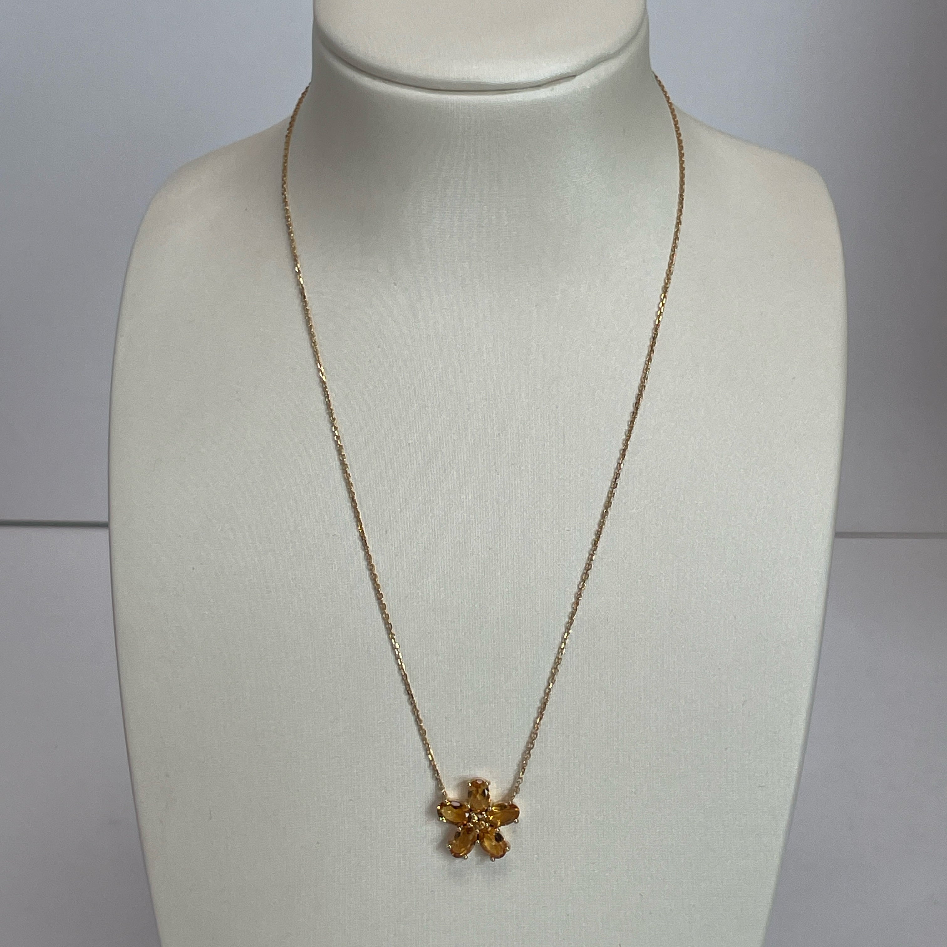 925YG FLOWER 14MM CITRINE DARK CENTER CITRINE NECKLACE