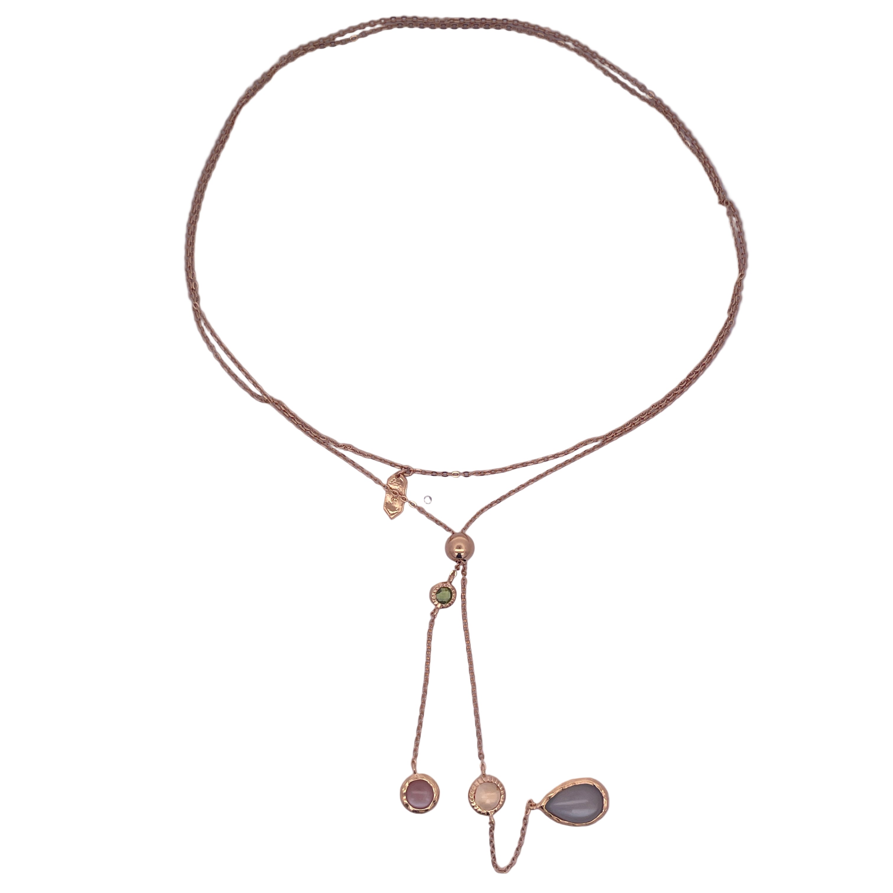 925YG LARIAT DRIO MOOSTONE GRAY STATION CITRINE PERIDOT NECKLACE