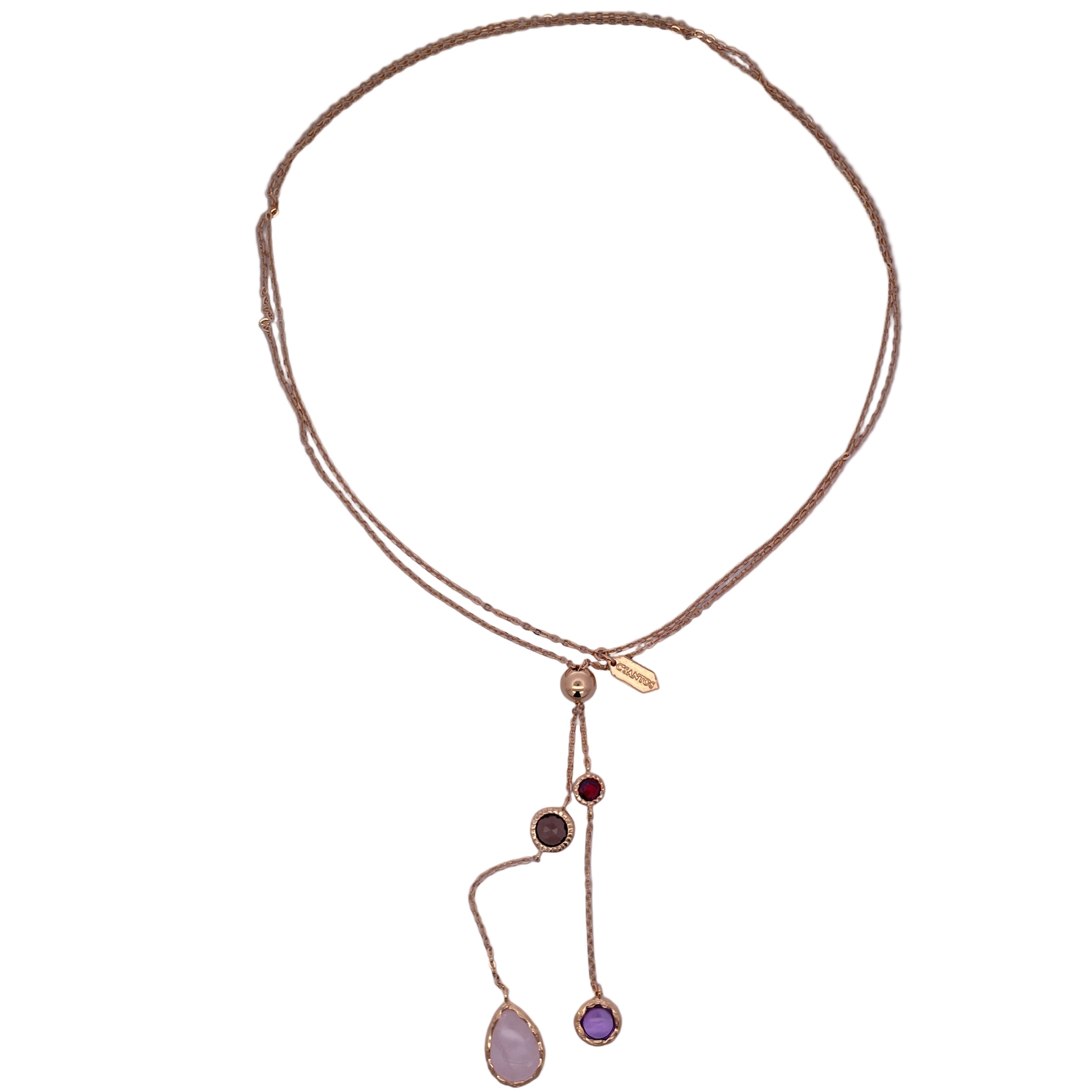 925YG LARIAT DROP ROSE QUART STATION GARNET AMETHYST NECKLACE