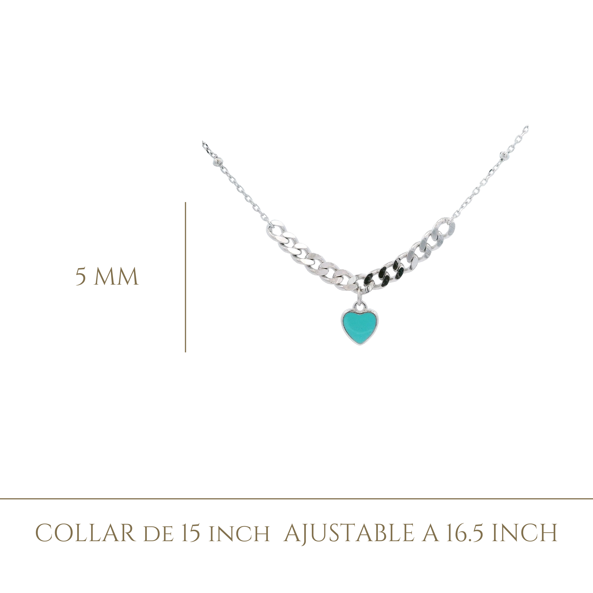 925SS SOLITARY HEART ENAMEL AQUA NECKLACE