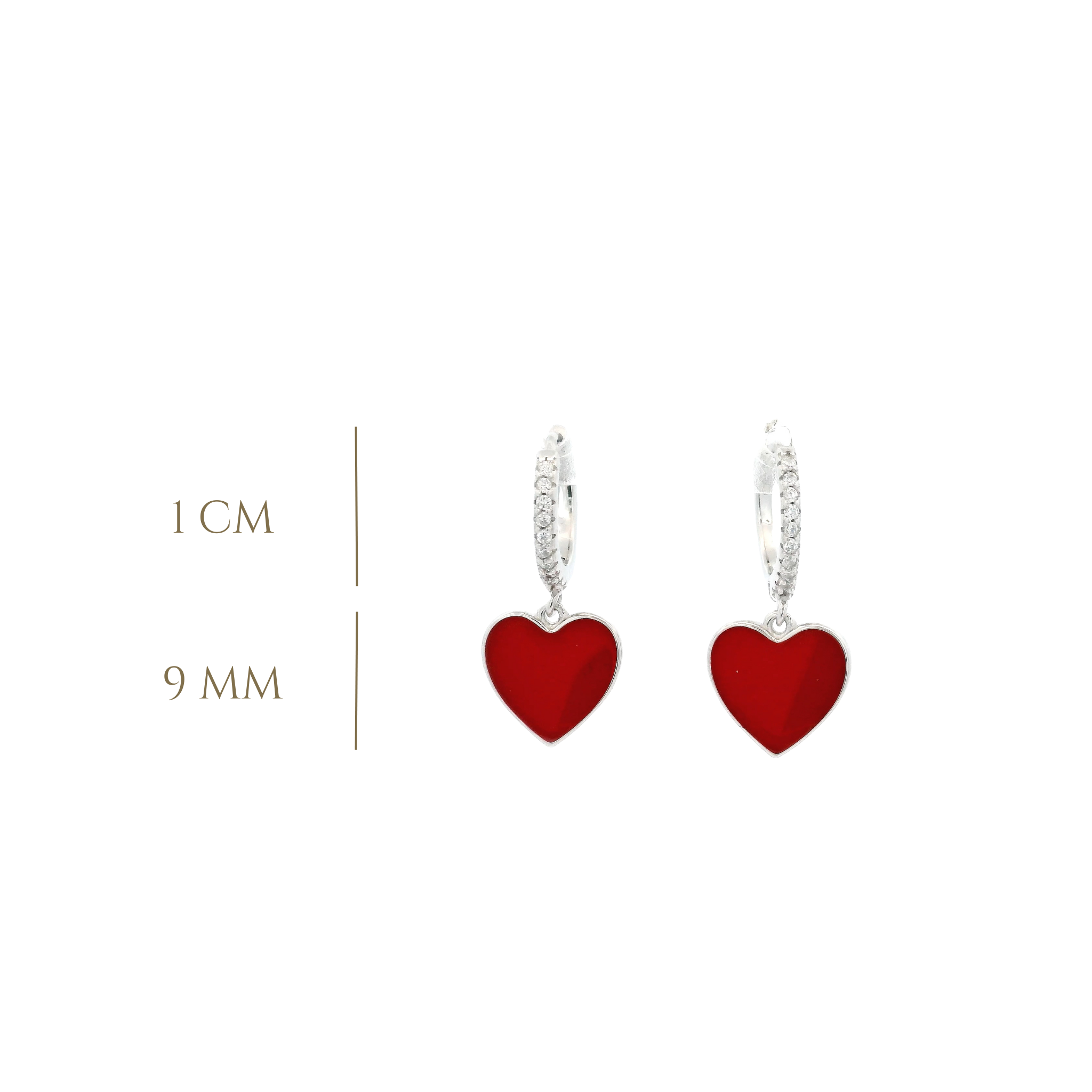 925SS HEART HANGING ENAMEL RED HUGGIES