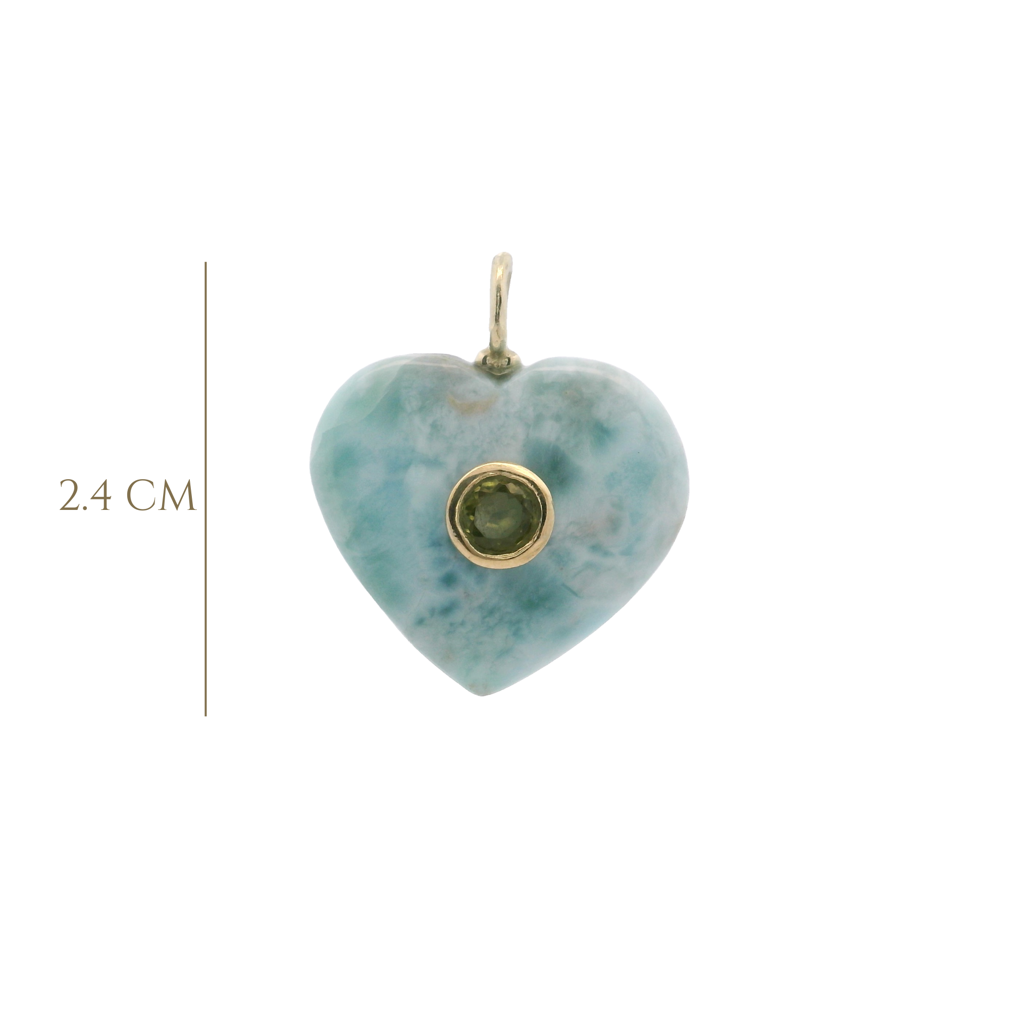 925YG HEART LARIMAR CENTER PERIDOT CHARM