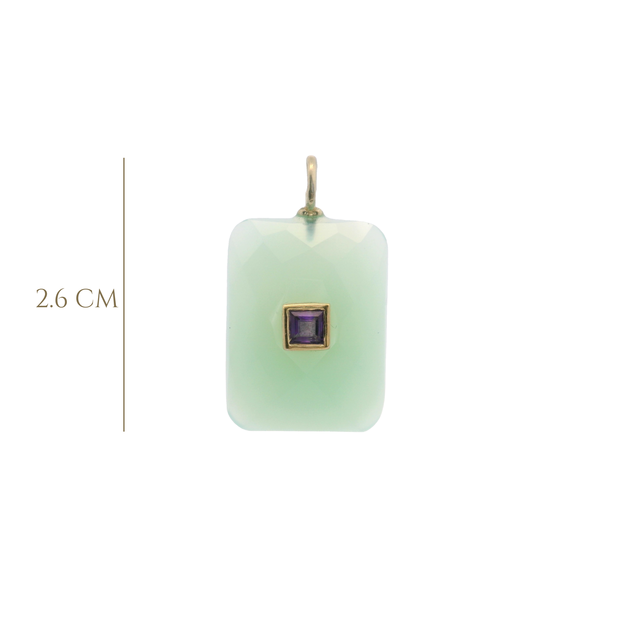 925YG SQUARE CHALCEDONY CENTER AMETHYST CHARM