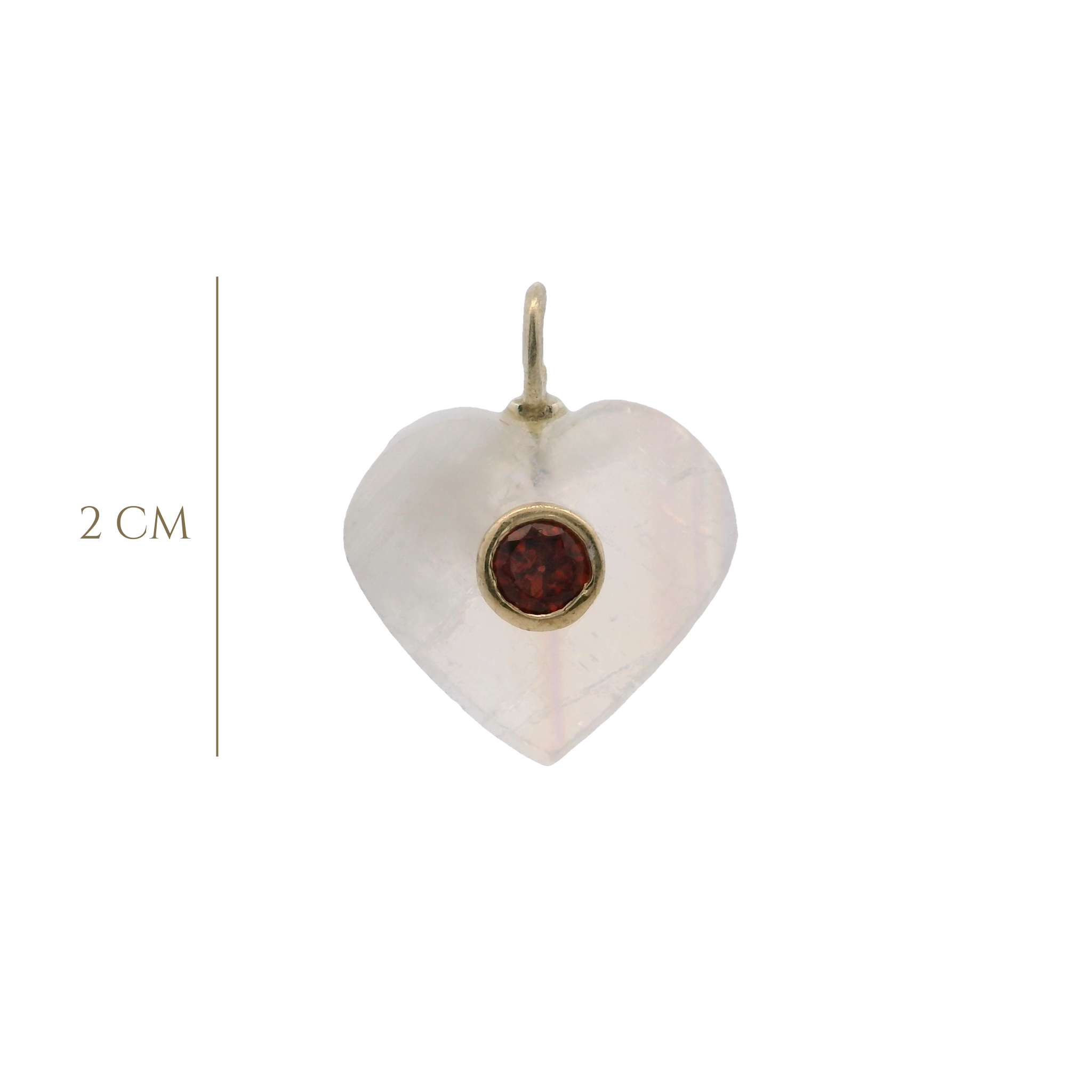 925YG HEART MOOSTONE CENTER GARNET CHARM