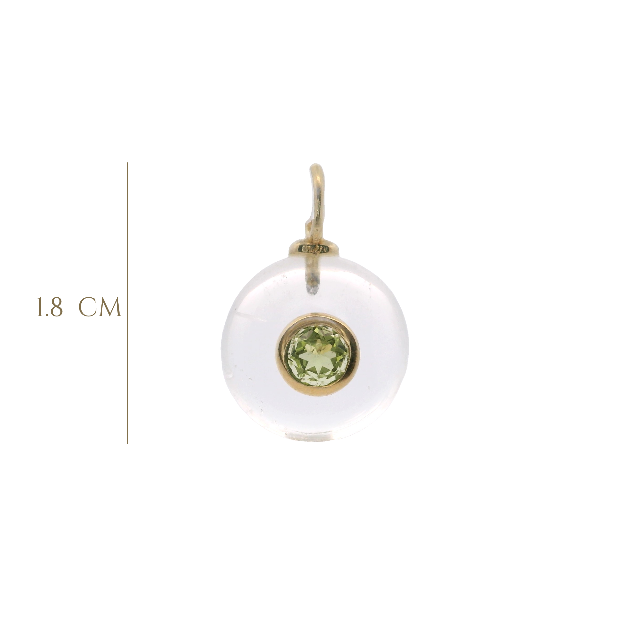 925YG ROUND CUT ROCK QUARTZ CENTER PERIDOT CHARM
