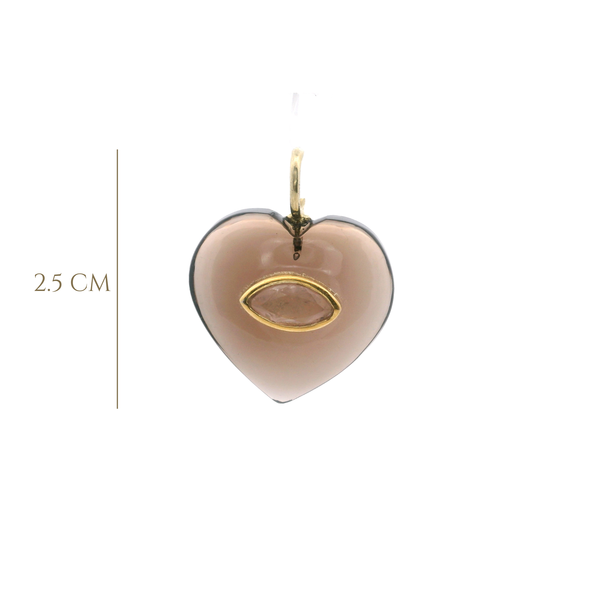 925YG HEART SMOKY QUARTZ CENTER ROSE QUARTZ CHARM