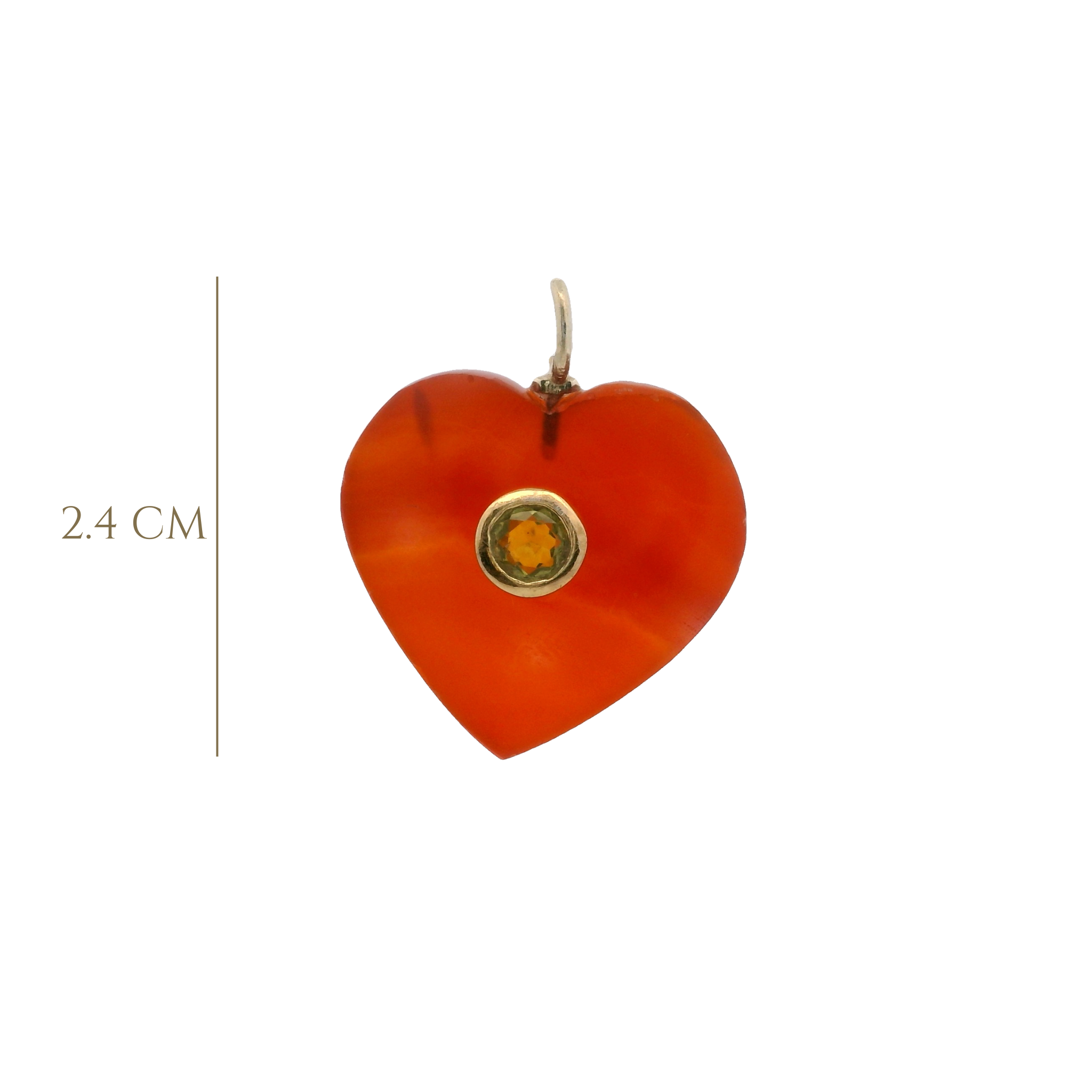 925YG HEART CARNELIAN CENTER PERIDOT CHARM