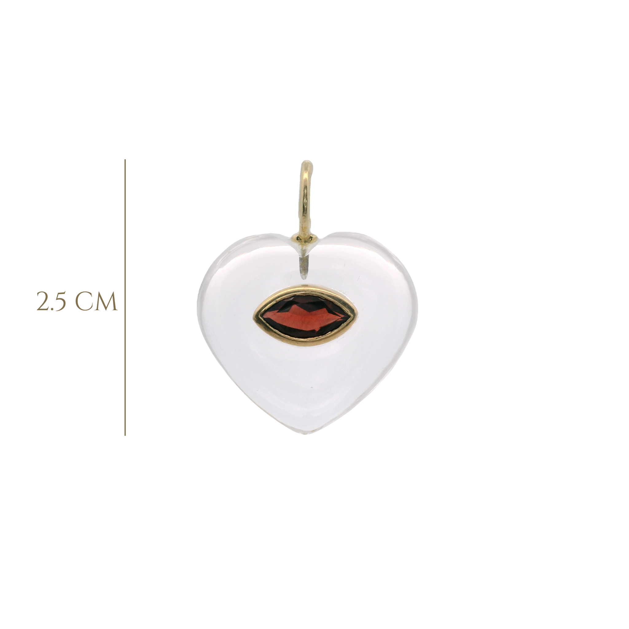 925YG HEART ROCK CRYSTAL CENTER GARNET CHARM