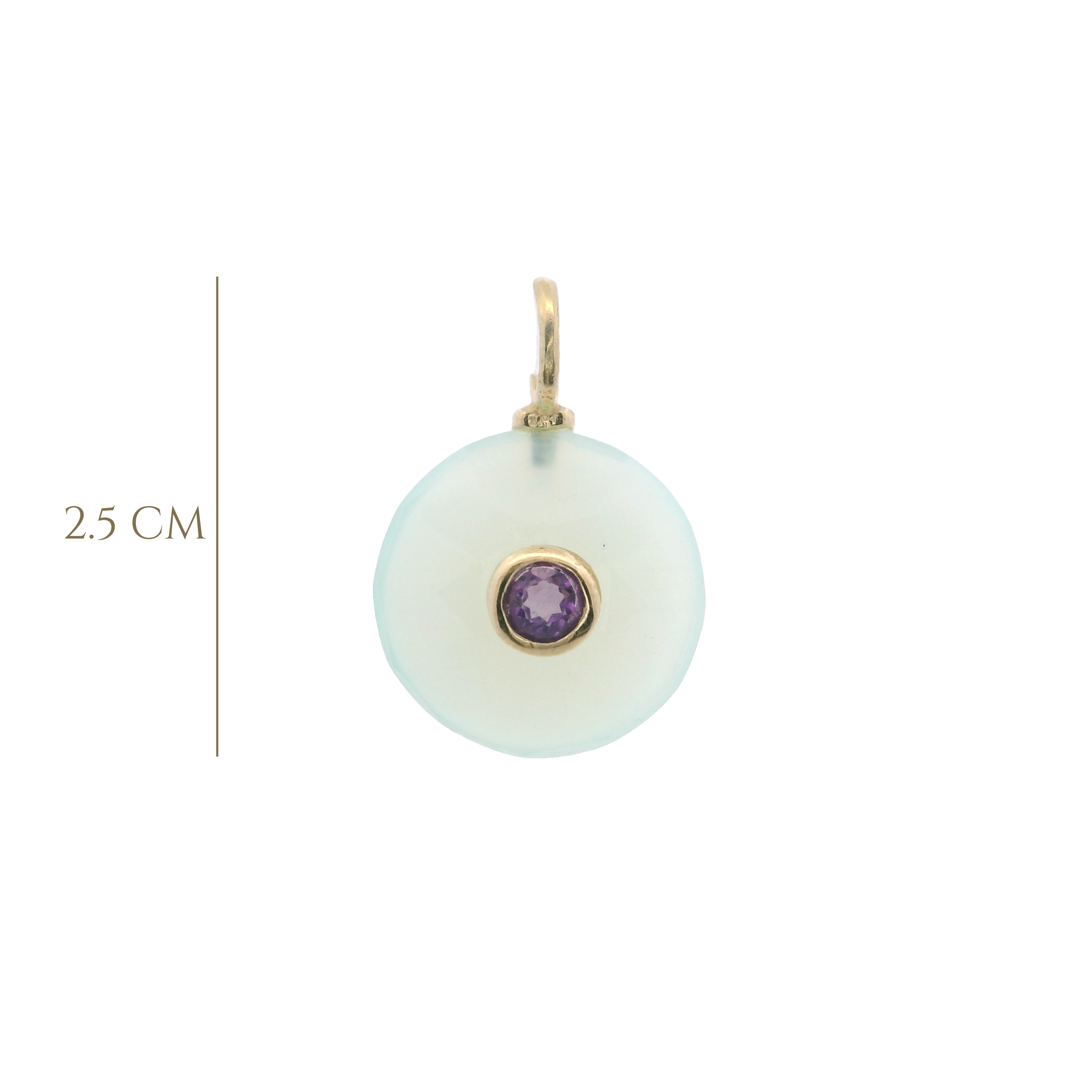 925YG ROUND CUT CHALCEDONY CENTER AMETHYST CHARM