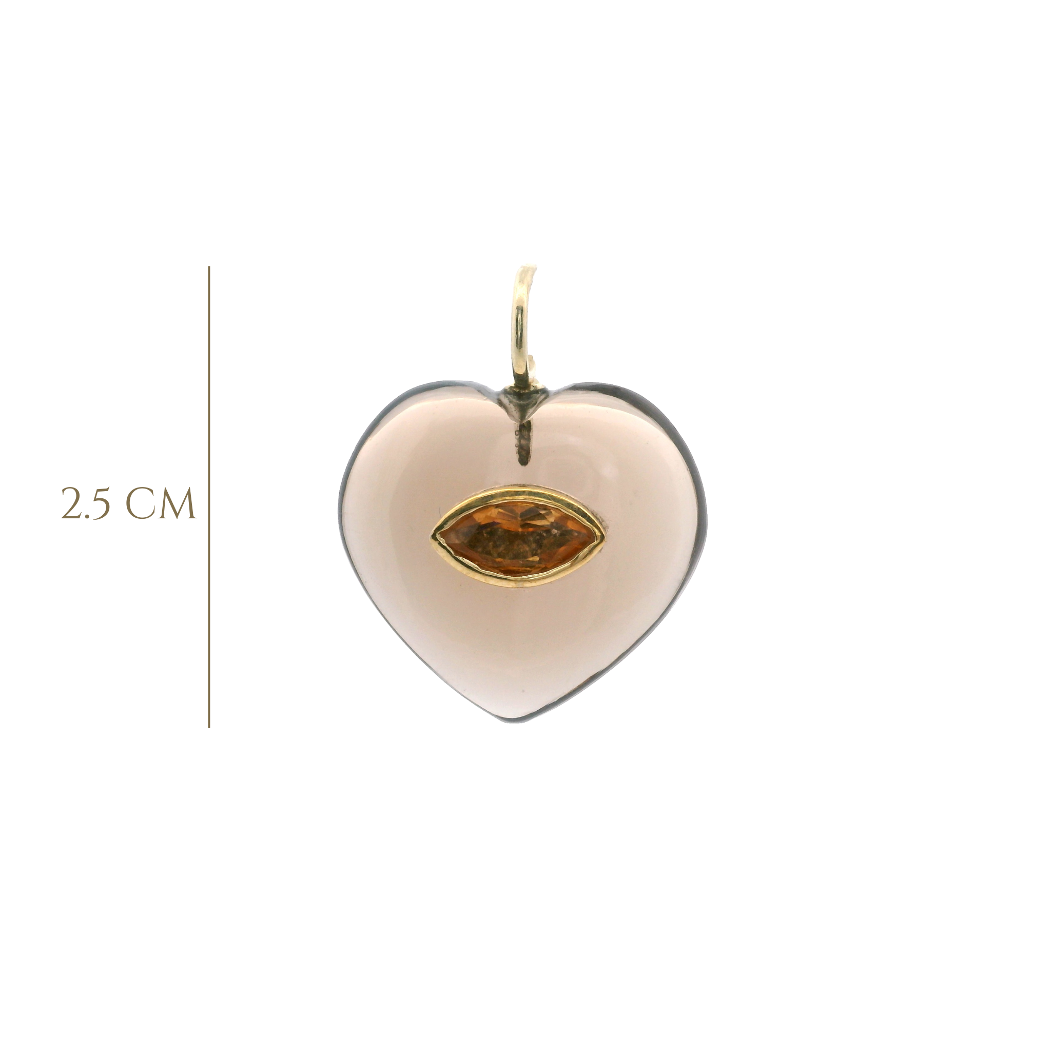 925YG HEART SMOKY QUARTZ CENTER CITRINE CHARM