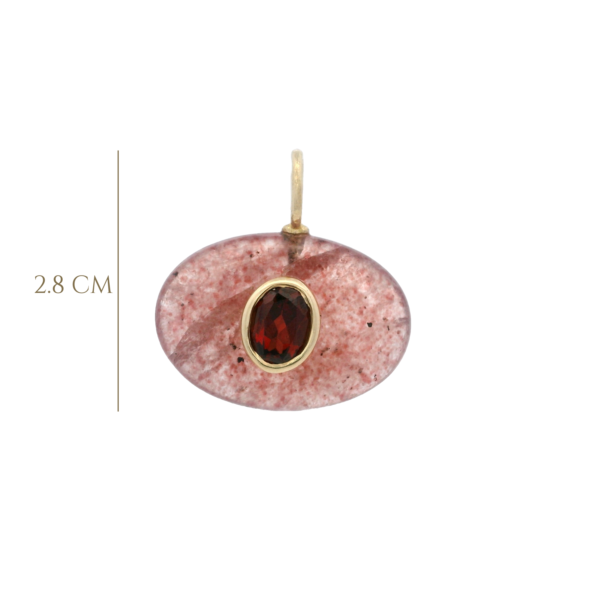925YG OVAL STRAWBERRY QUARTZ CENTER GARNET CHARM