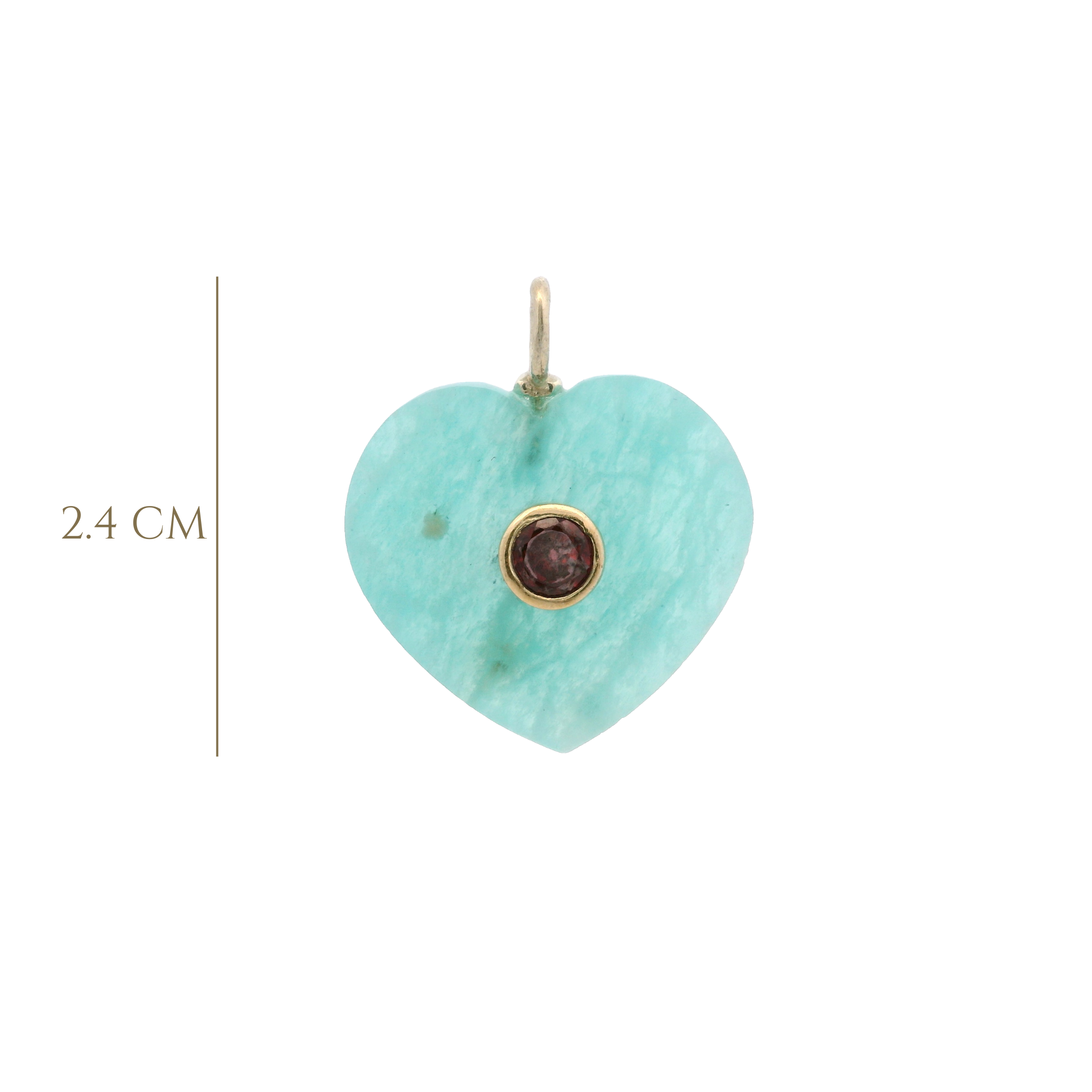 925YG HEART AMAZONITE CENTER GARNET CHARM