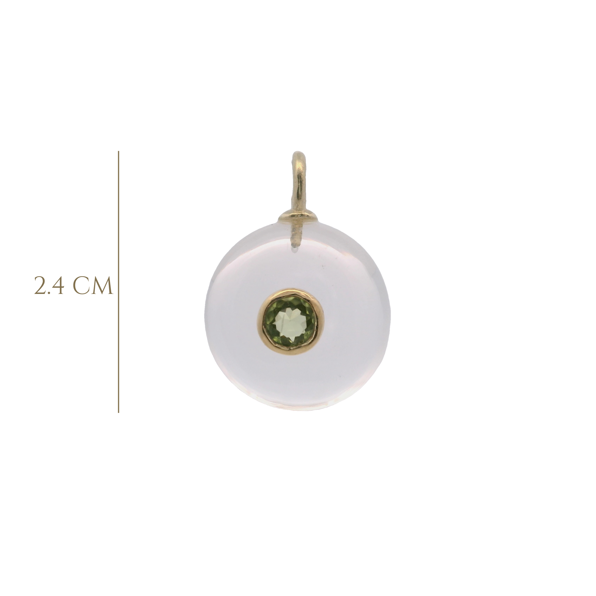 925YG ROUND CUT ROCK CRYSTAL CENTER PERIDOT CHARM